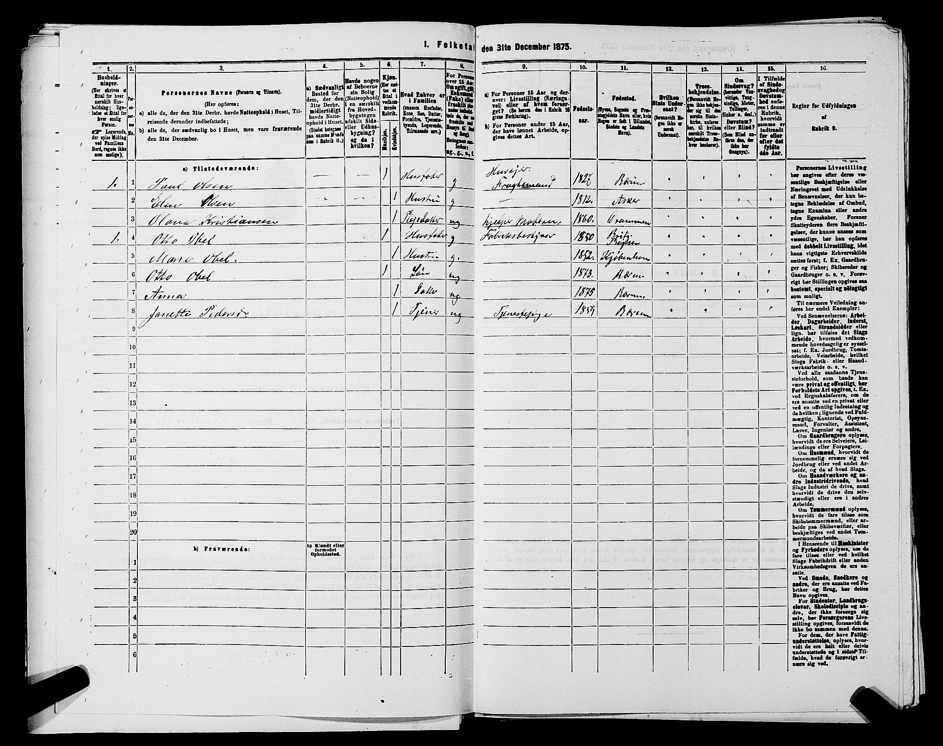 RA, 1875 census for 0220P Asker, 1875, p. 1215