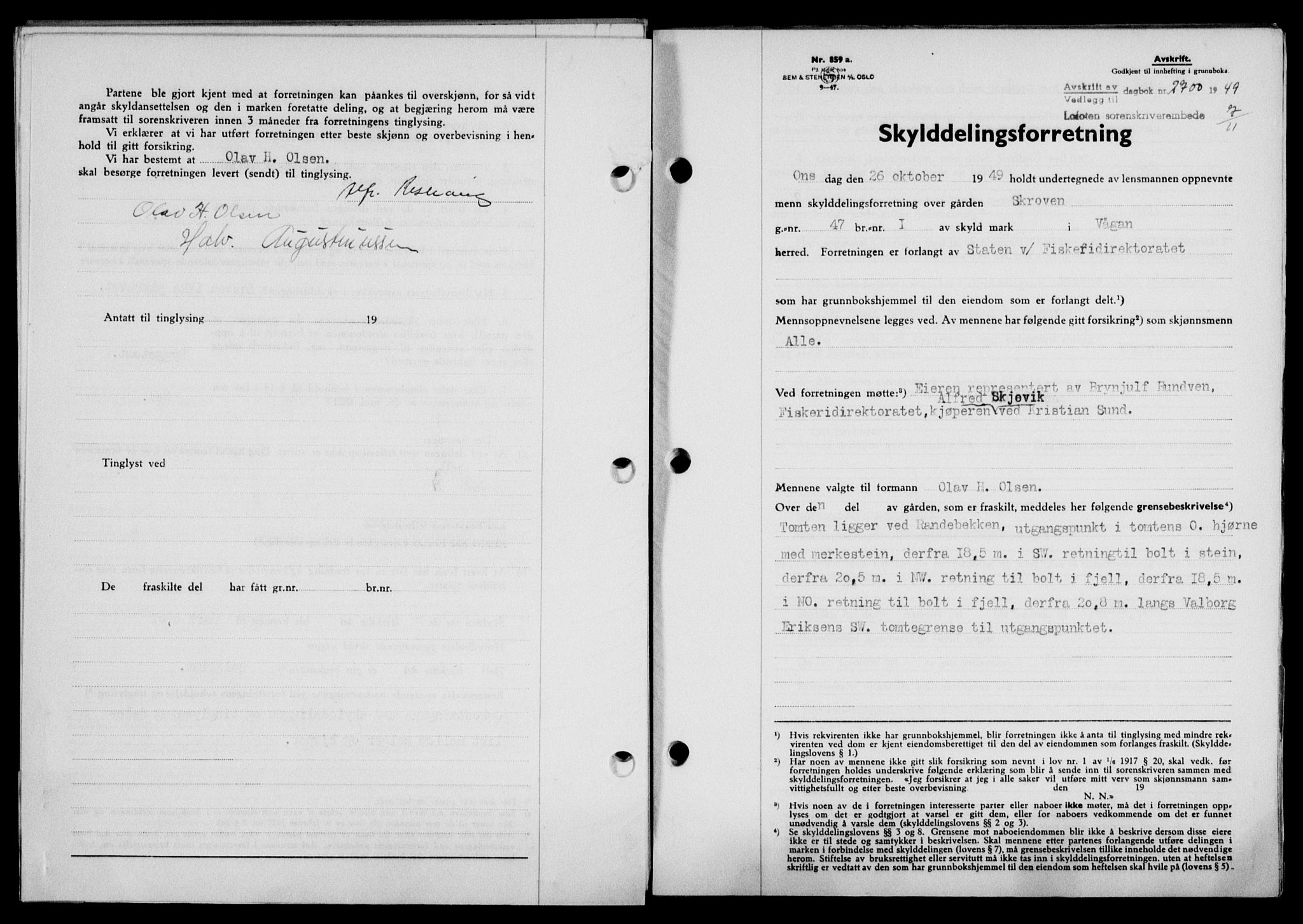 Lofoten sorenskriveri, SAT/A-0017/1/2/2C/L0022a: Mortgage book no. 22a, 1949-1950, Diary no: : 2700/1949