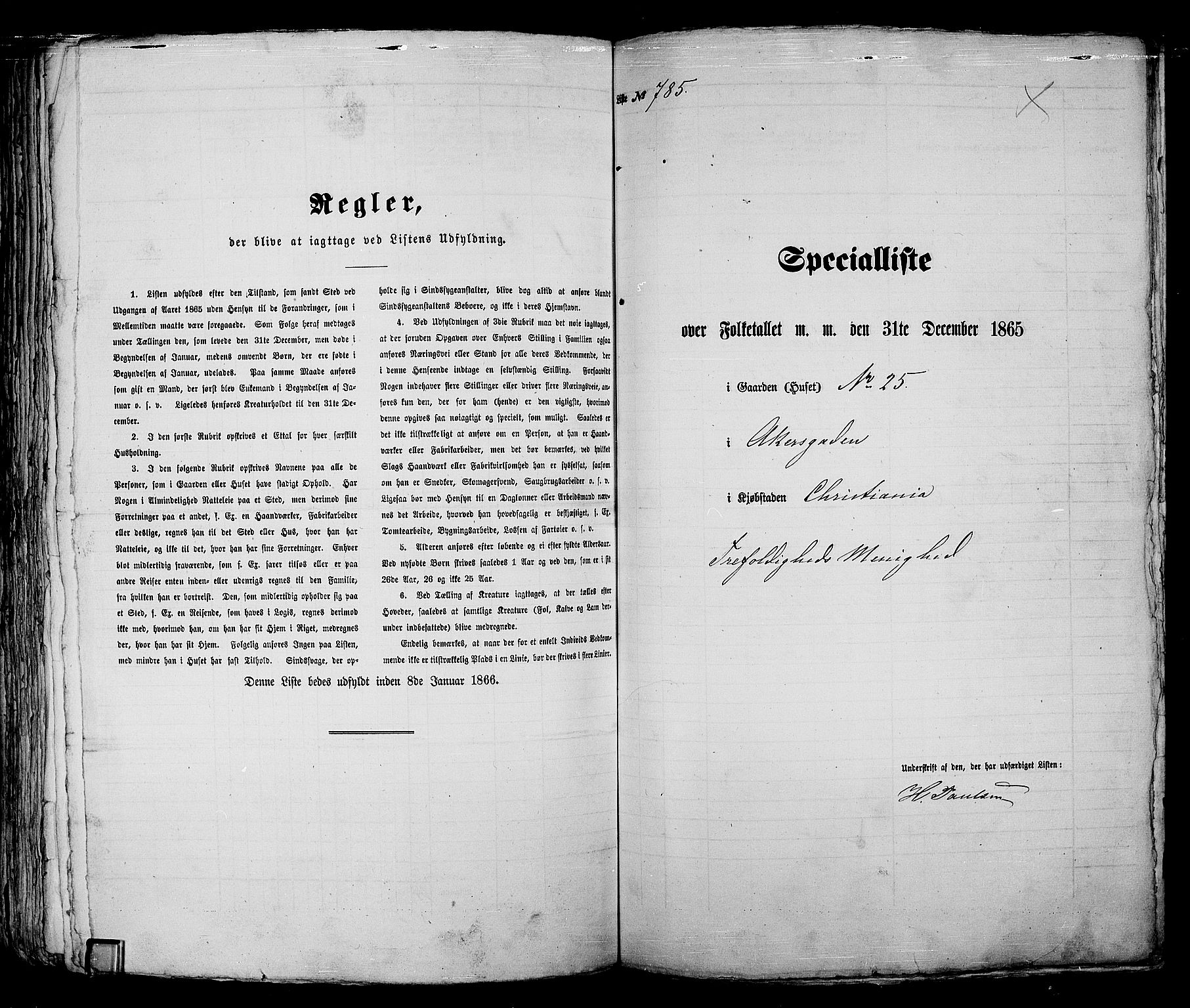 RA, 1865 census for Kristiania, 1865, p. 2003