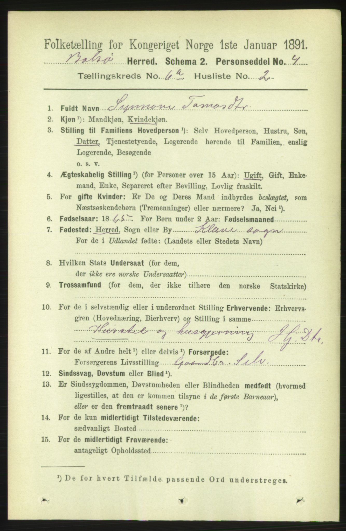 RA, 1891 census for 1544 Bolsøy, 1891, p. 3738