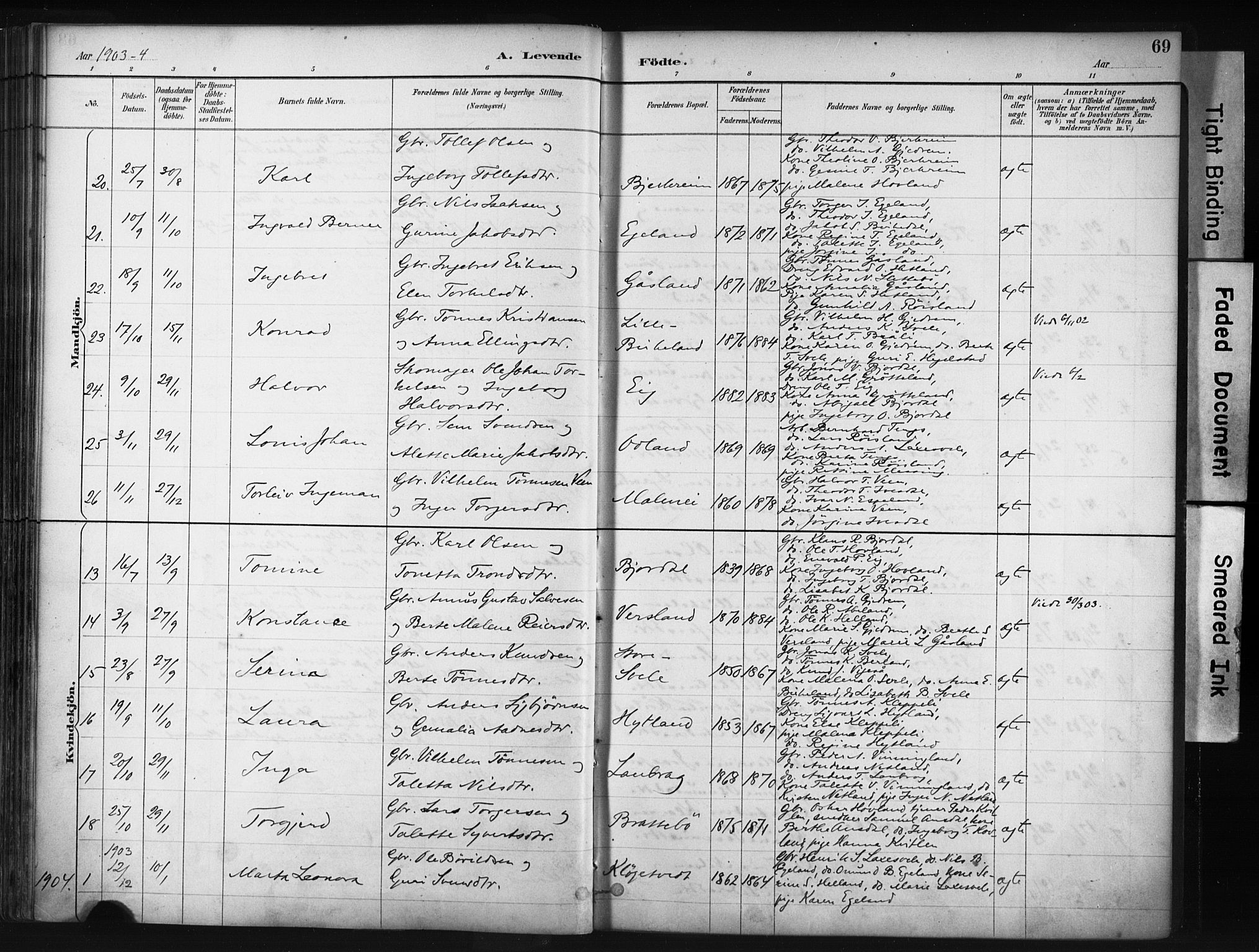 Helleland sokneprestkontor, AV/SAST-A-101810: Parish register (official) no. A 9, 1887-1908, p. 69