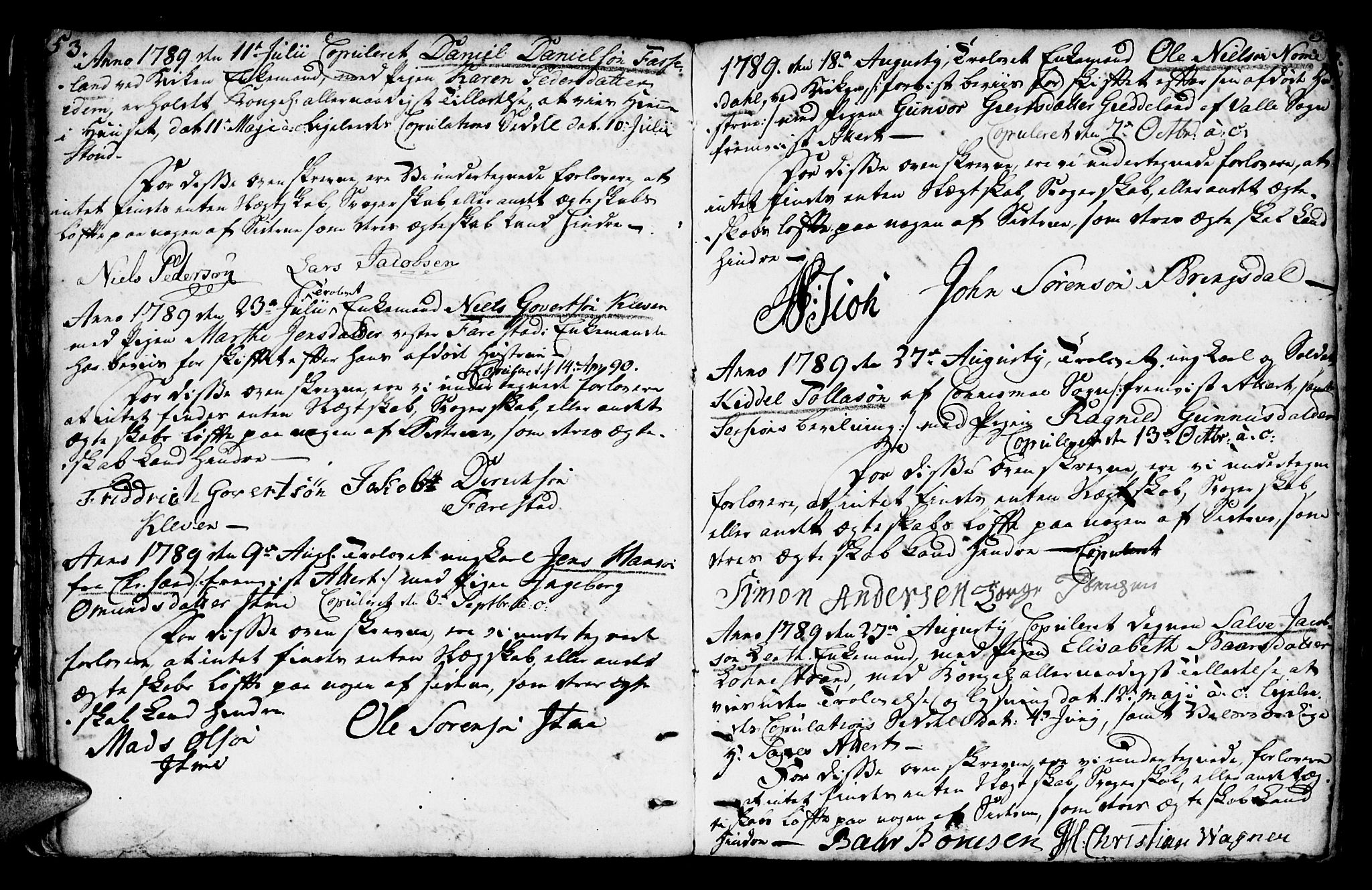 Mandal sokneprestkontor, AV/SAK-1111-0030/F/Fa/Faa/L0007: Parish register (official) no. A 7, 1783-1818, p. 53-54