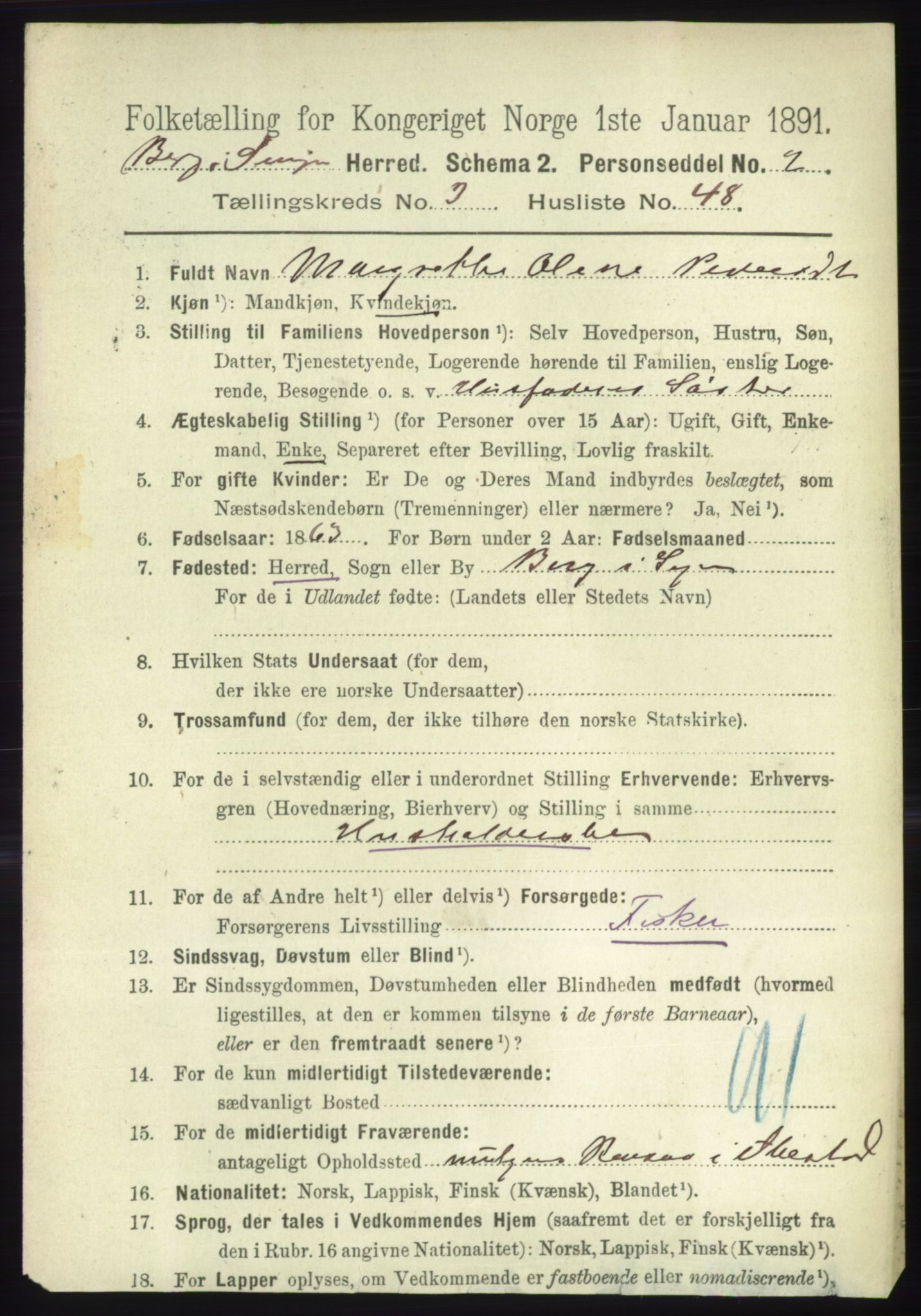 RA, 1891 census for 1929 Berg, 1891, p. 1321