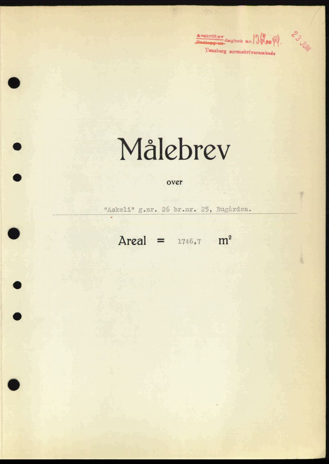 Tønsberg sorenskriveri, AV/SAKO-A-130/G/Ga/Gaa/L0015: Mortgage book no. A15, 1944-1944, Diary no: : 1362/1944