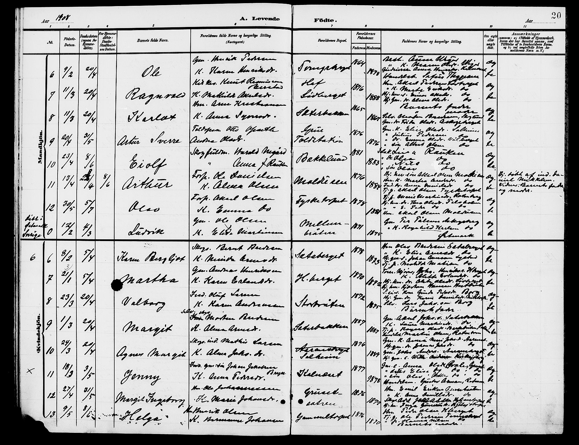 Grue prestekontor, AV/SAH-PREST-036/H/Ha/Hab/L0006: Parish register (copy) no. 6, 1902-1910, p. 20