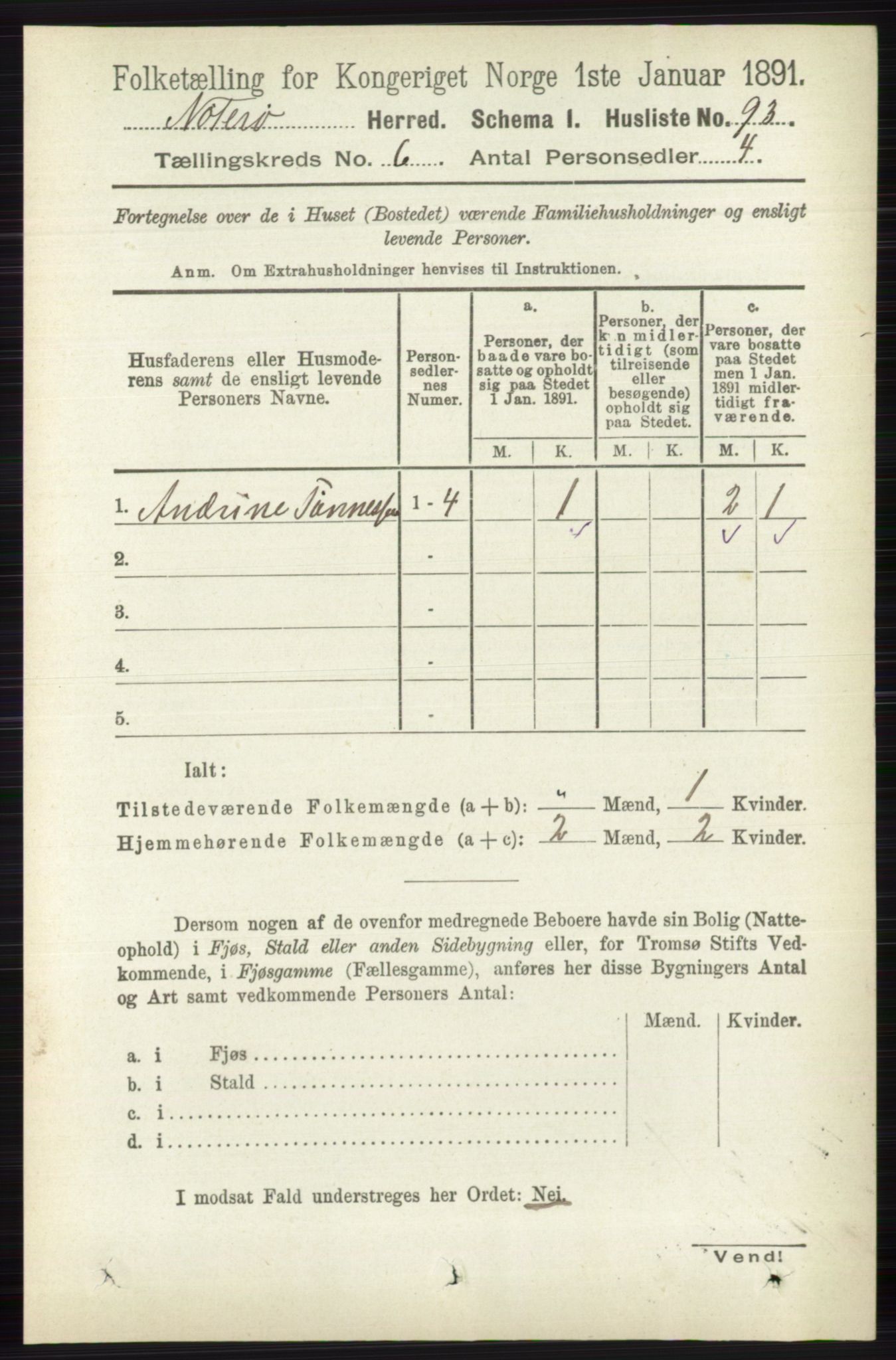 RA, 1891 census for 0722 Nøtterøy, 1891, p. 2842