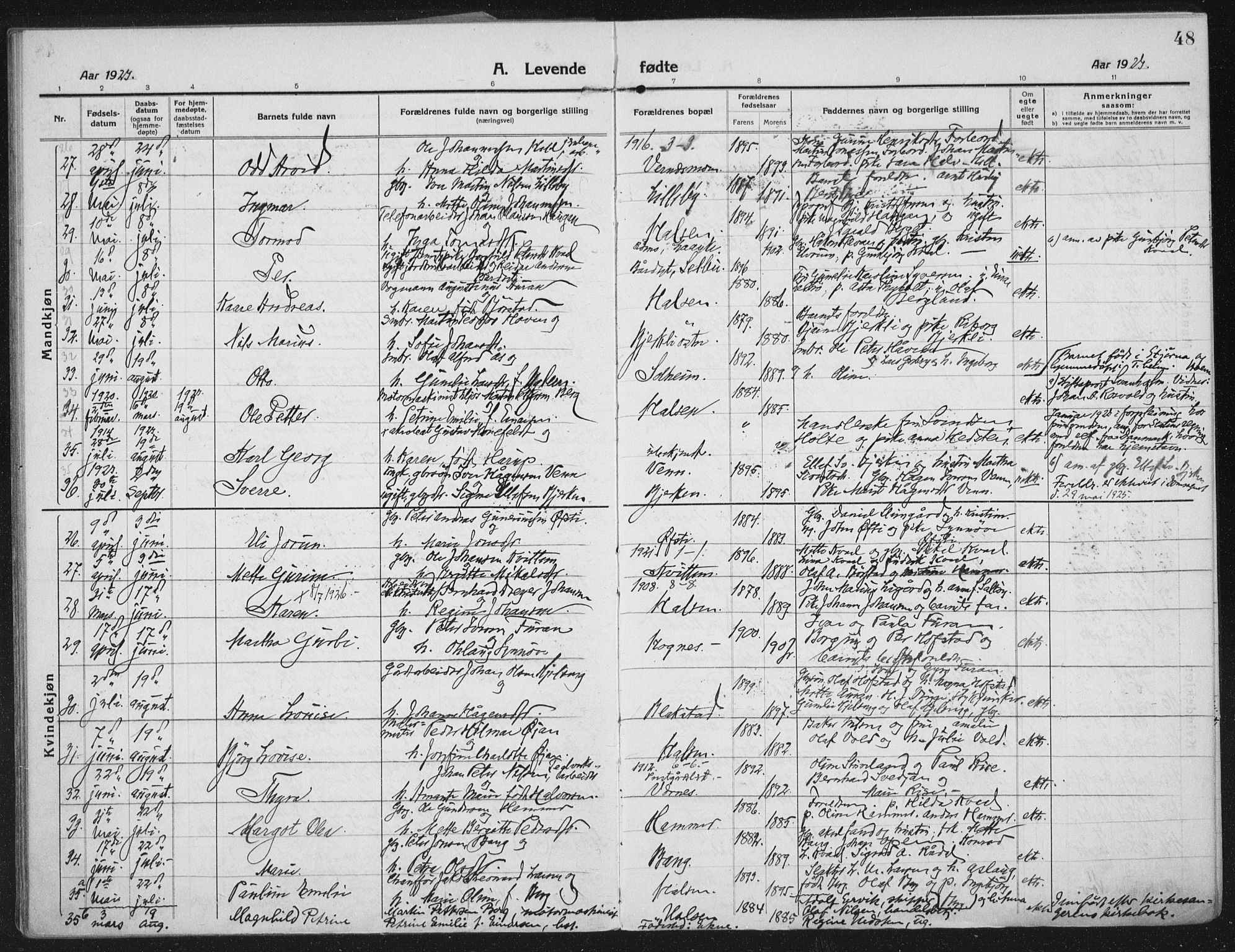 Ministerialprotokoller, klokkerbøker og fødselsregistre - Nord-Trøndelag, AV/SAT-A-1458/709/L0083: Parish register (official) no. 709A23, 1916-1928, p. 48