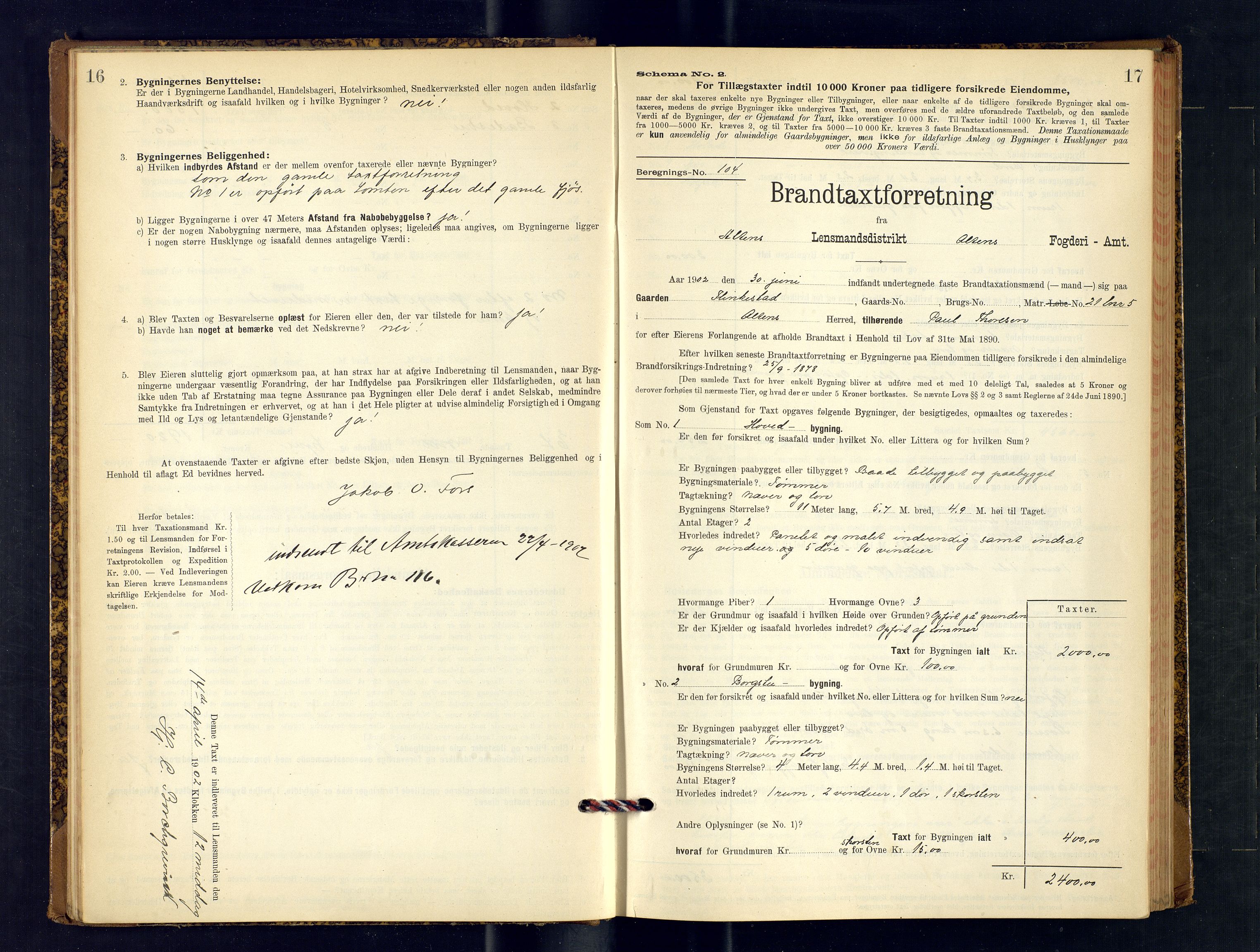 Alta lensmannskontor, AV/SATØ-S-1165/O/Ob/L0169: Branntakstprotokoll, 1901-1910, p. 16-17