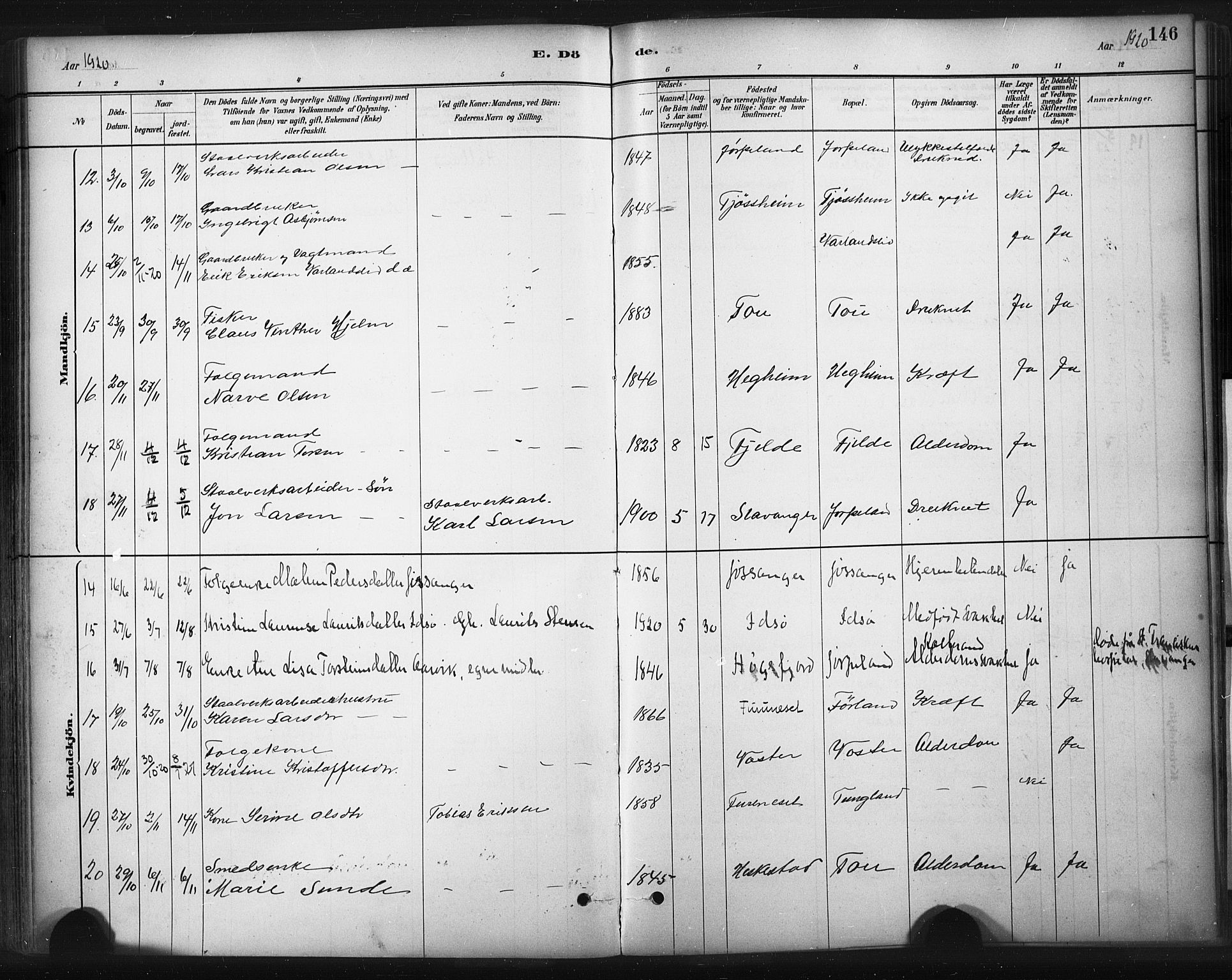 Strand sokneprestkontor, AV/SAST-A-101828/H/Ha/Haa/L0010: Parish register (official) no. A 10, 1882-1929, p. 146