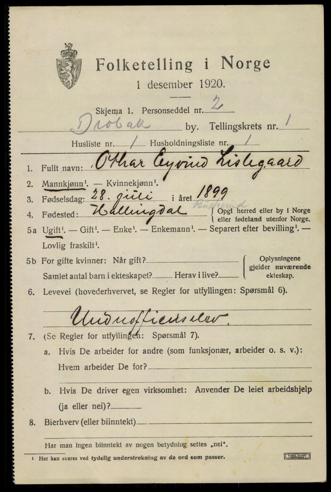 SAO, 1920 census for Drøbak, 1920, p. 1841