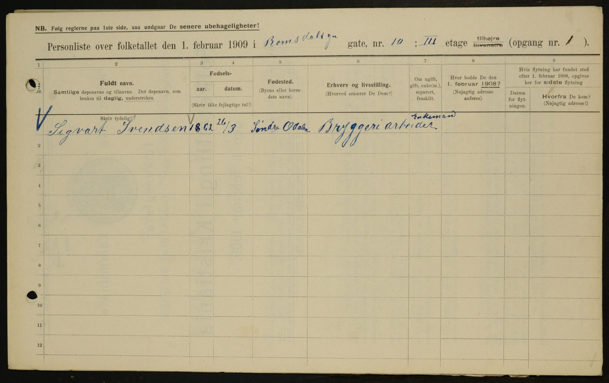OBA, Municipal Census 1909 for Kristiania, 1909, p. 75578