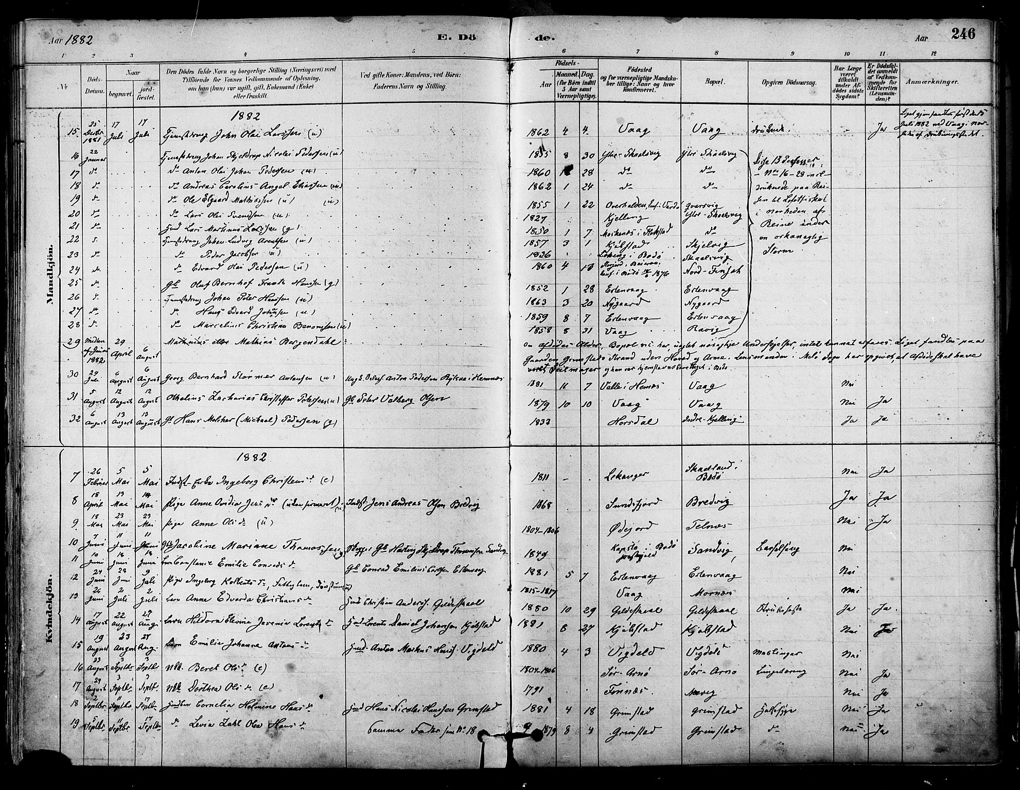 Ministerialprotokoller, klokkerbøker og fødselsregistre - Nordland, AV/SAT-A-1459/805/L0099: Parish register (official) no. 805A06, 1880-1891, p. 246