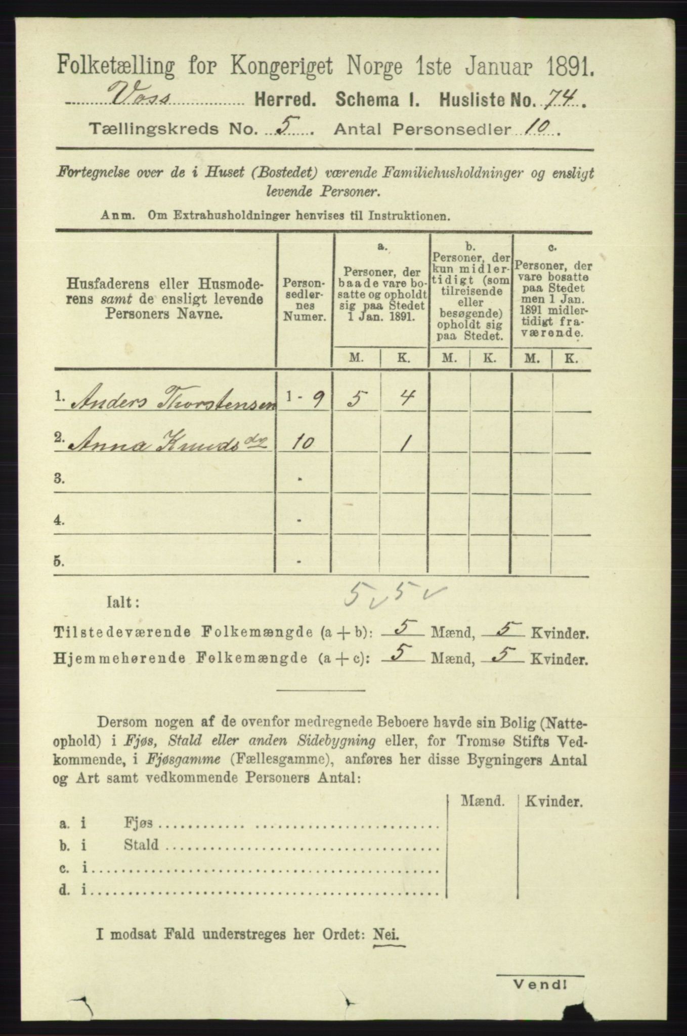 RA, 1891 census for 1235 Voss, 1891, p. 2686