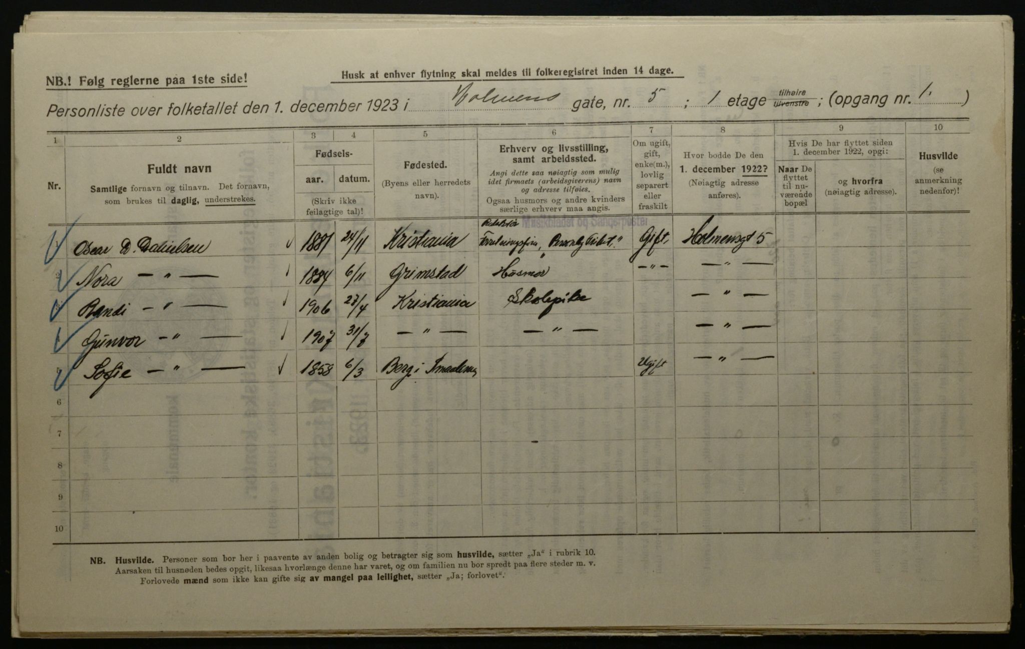 OBA, Municipal Census 1923 for Kristiania, 1923, p. 45662