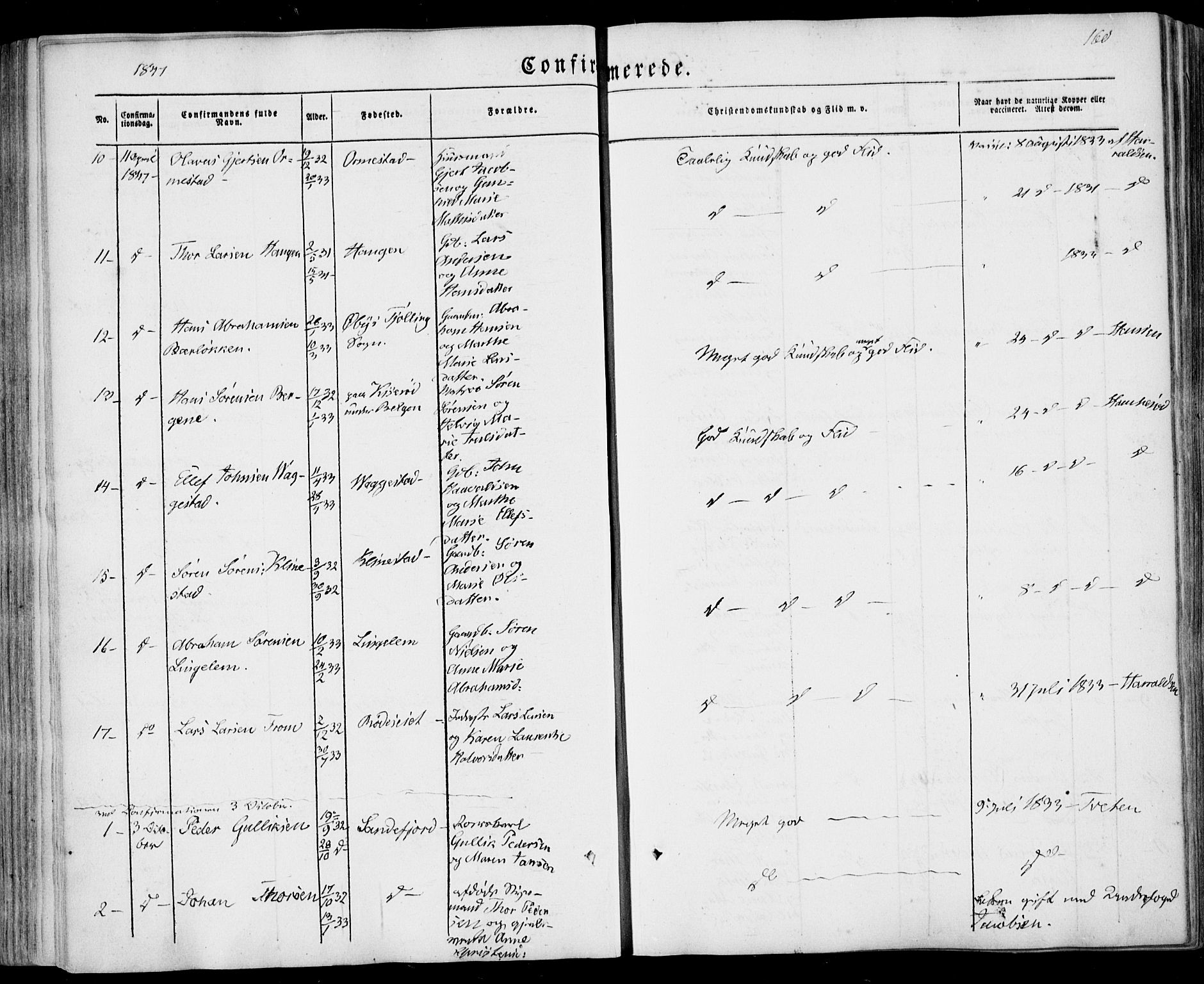 Sandar kirkebøker, SAKO/A-243/F/Fa/L0006: Parish register (official) no. 6, 1847-1860, p. 160