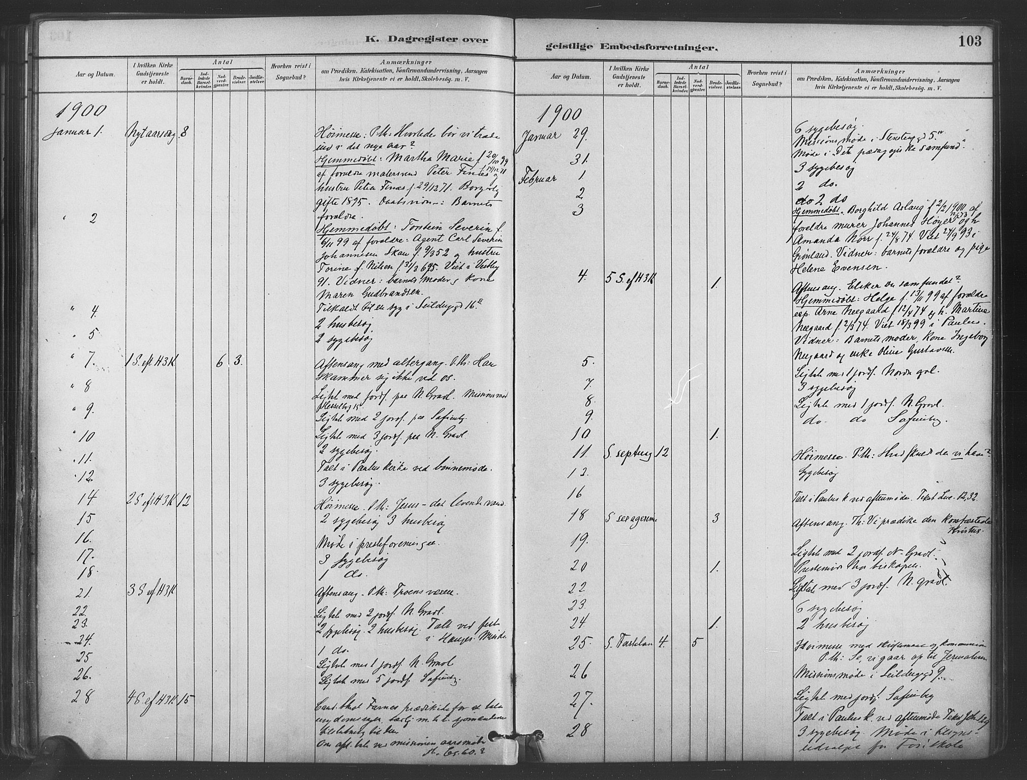 Paulus prestekontor Kirkebøker, AV/SAO-A-10871/I/Ib/L0001: Diary records no. II 1, 1882-1910, p. 103