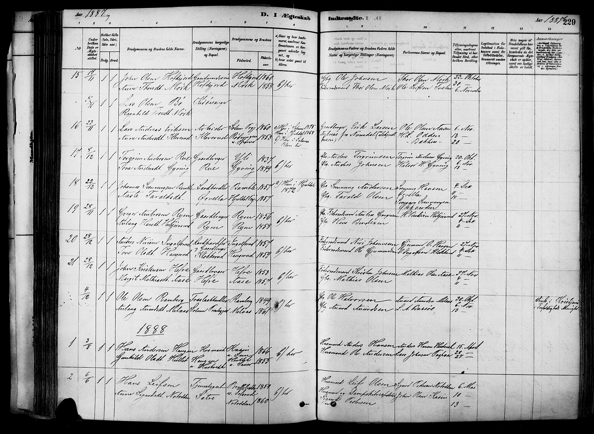 Heddal kirkebøker, SAKO/A-268/F/Fa/L0008: Parish register (official) no. I 8, 1878-1903, p. 229