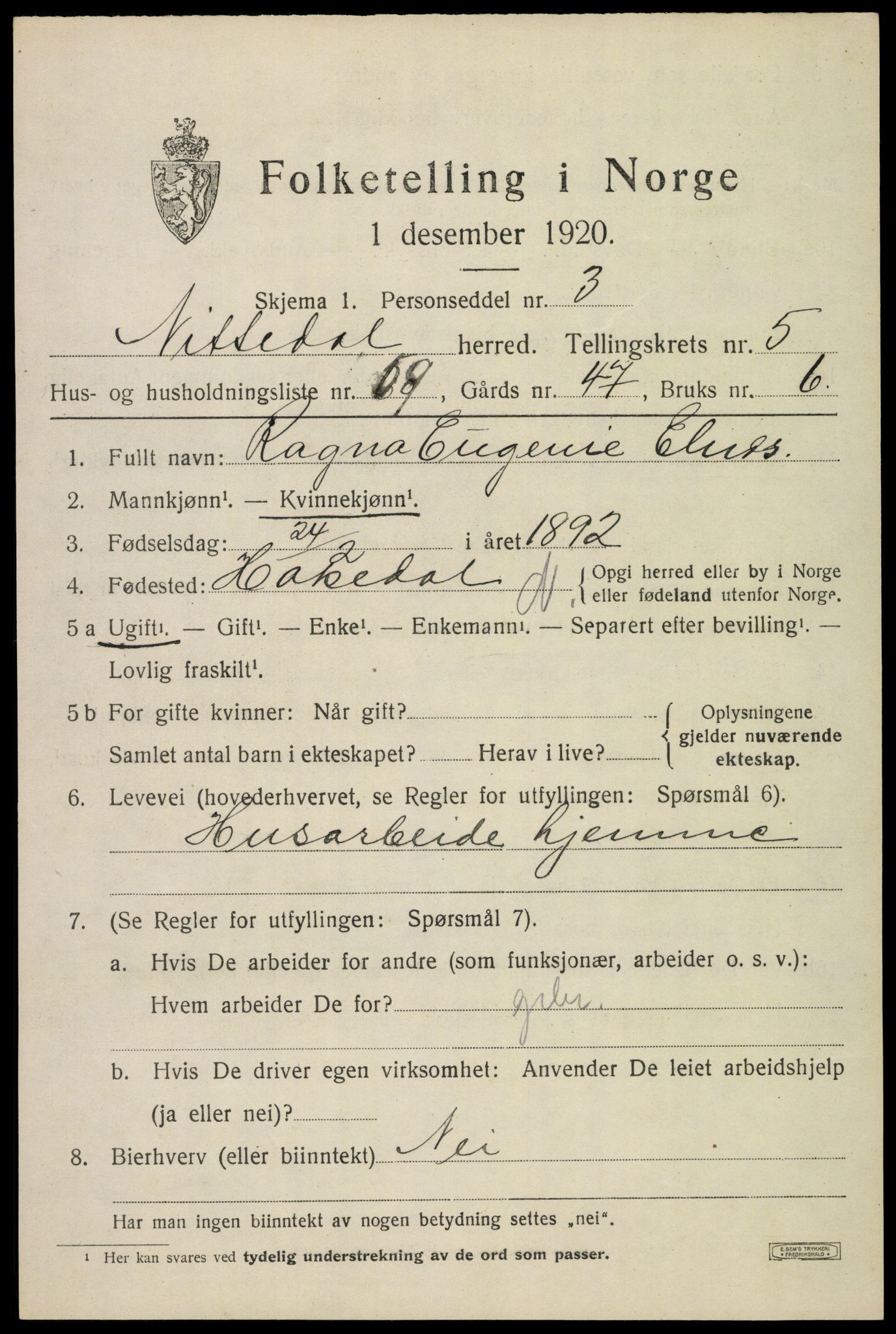 SAO, 1920 census for Nittedal, 1920, p. 7262