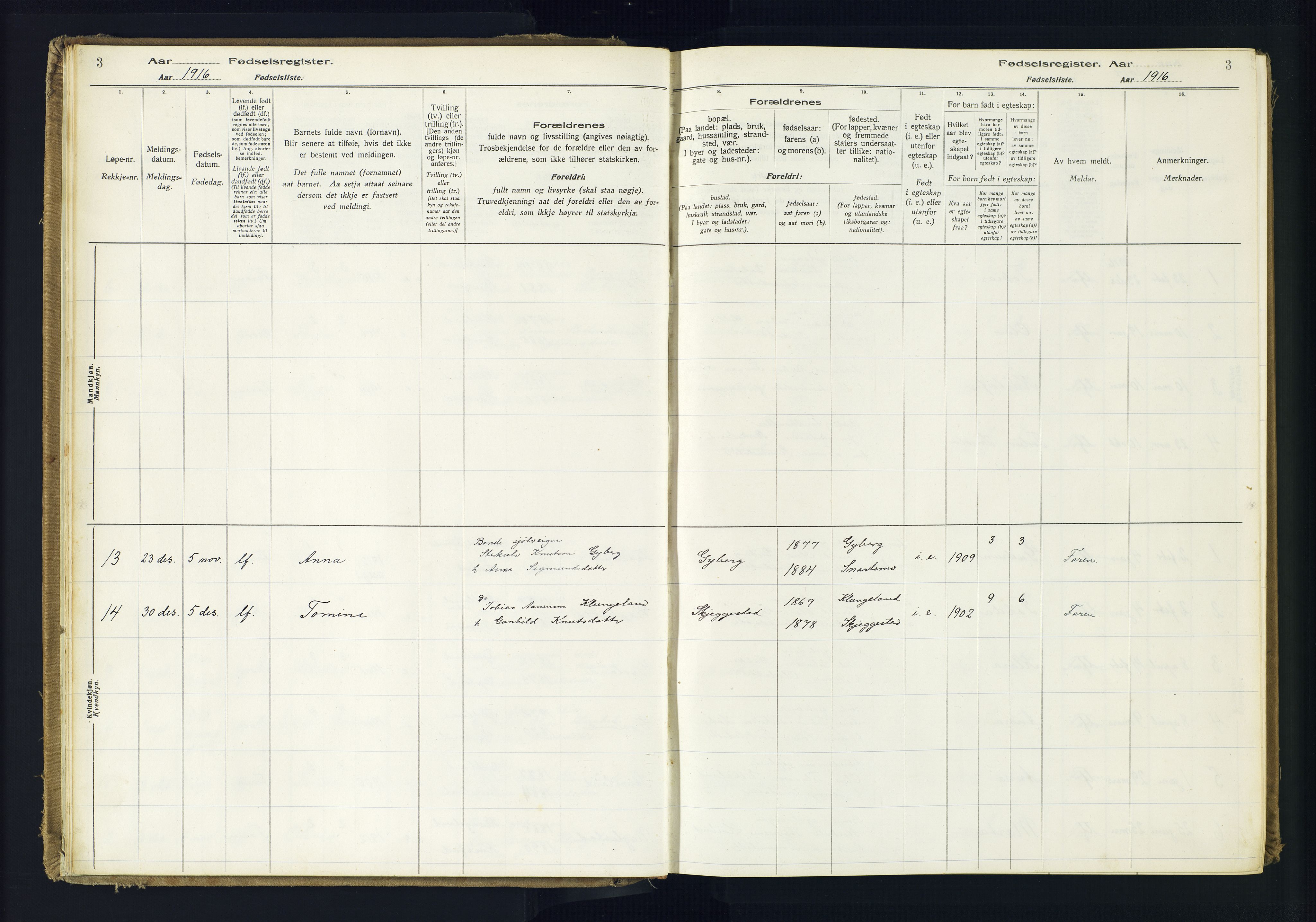 Hægebostad sokneprestkontor, AV/SAK-1111-0024/J/Ja/L0001: Birth register no. II.6.7, 1916-1982, p. 3