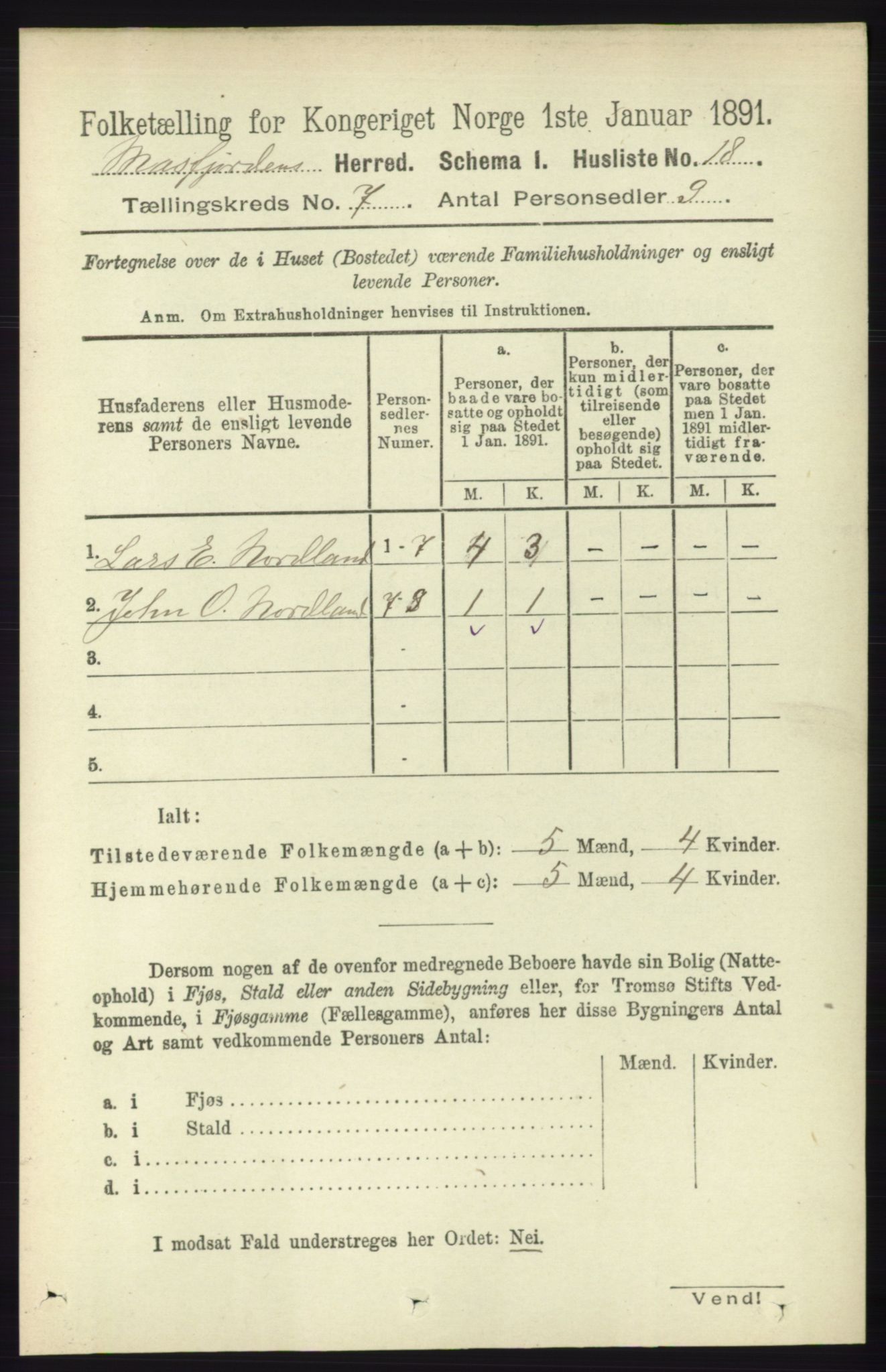 RA, 1891 census for 1266 Masfjorden, 1891, p. 1153