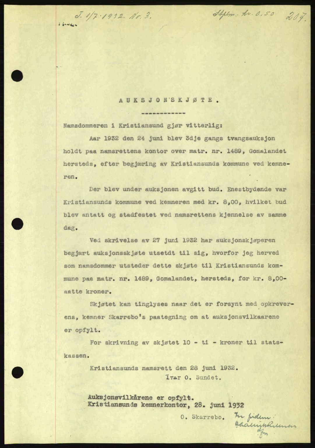 Kristiansund byfogd, AV/SAT-A-4587/A/27: Mortgage book no. 26, 1931-1933, Deed date: 01.07.1932