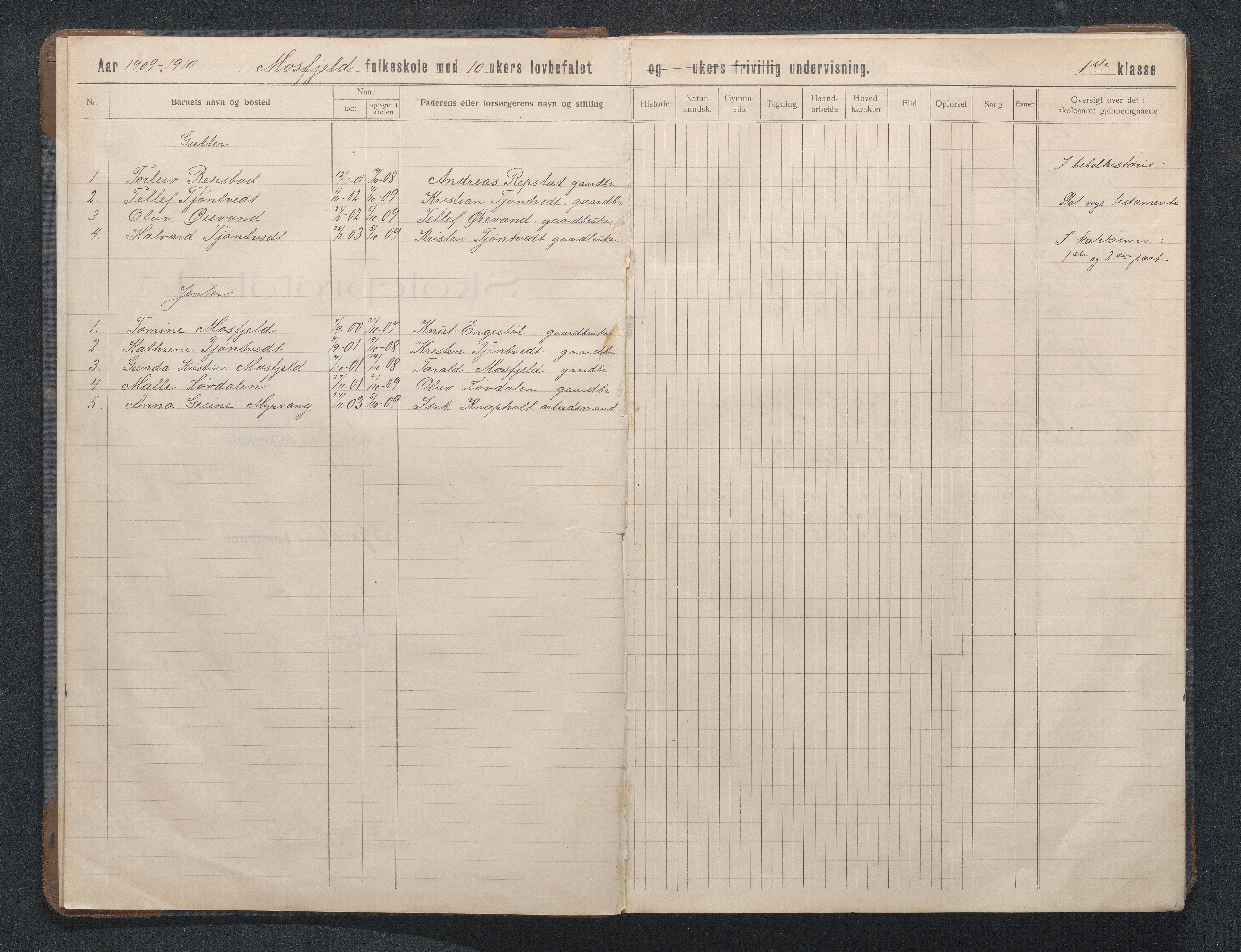 Birkenes kommune, Mosfjell skolekrets, AAKS/KA0928-550f_91/F02/L0002: Skoleprotokoll, 1909-1951