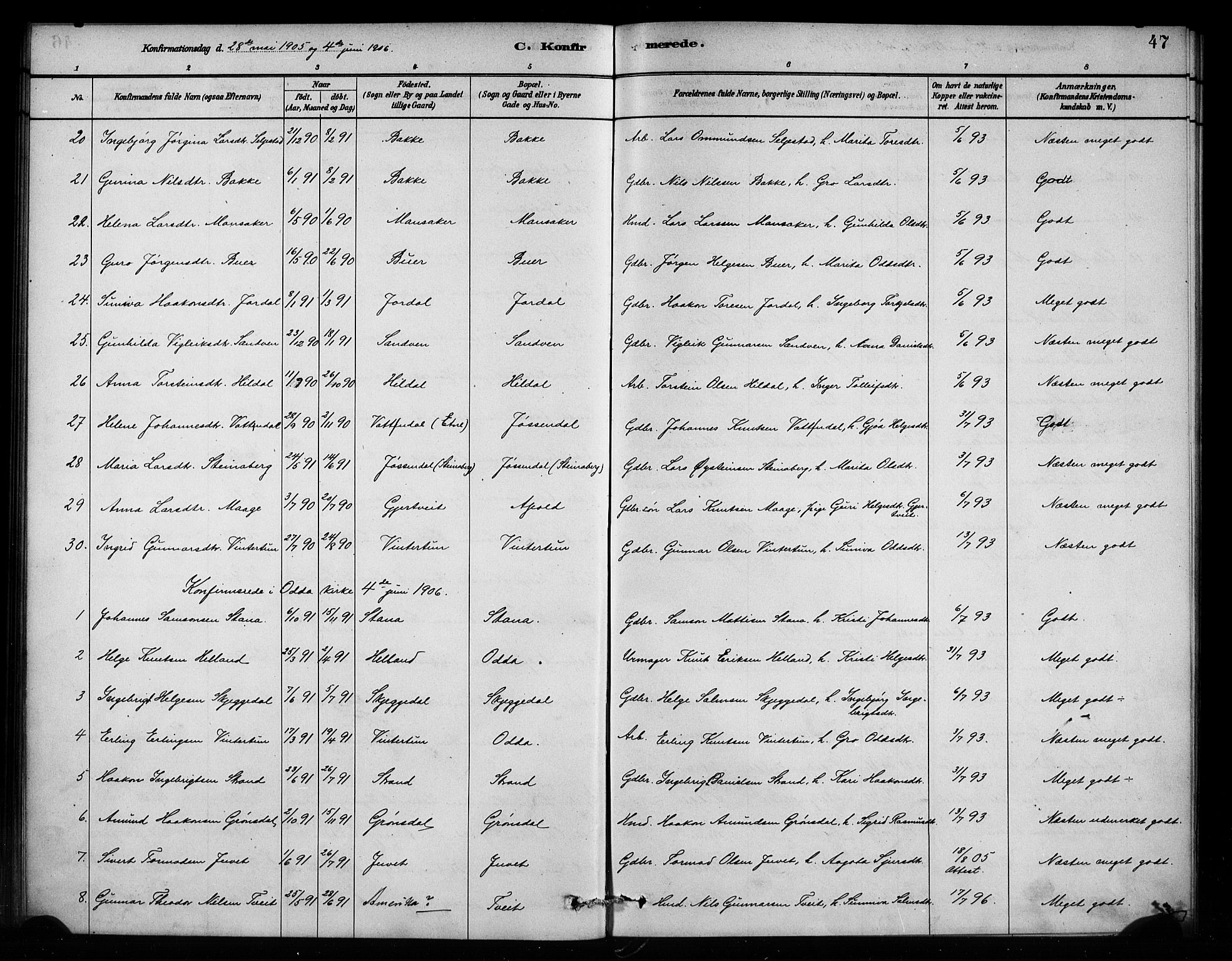 Odda Sokneprestembete, AV/SAB-A-77201/H/Haa: Parish register (official) no. A 2, 1880-1915, p. 47
