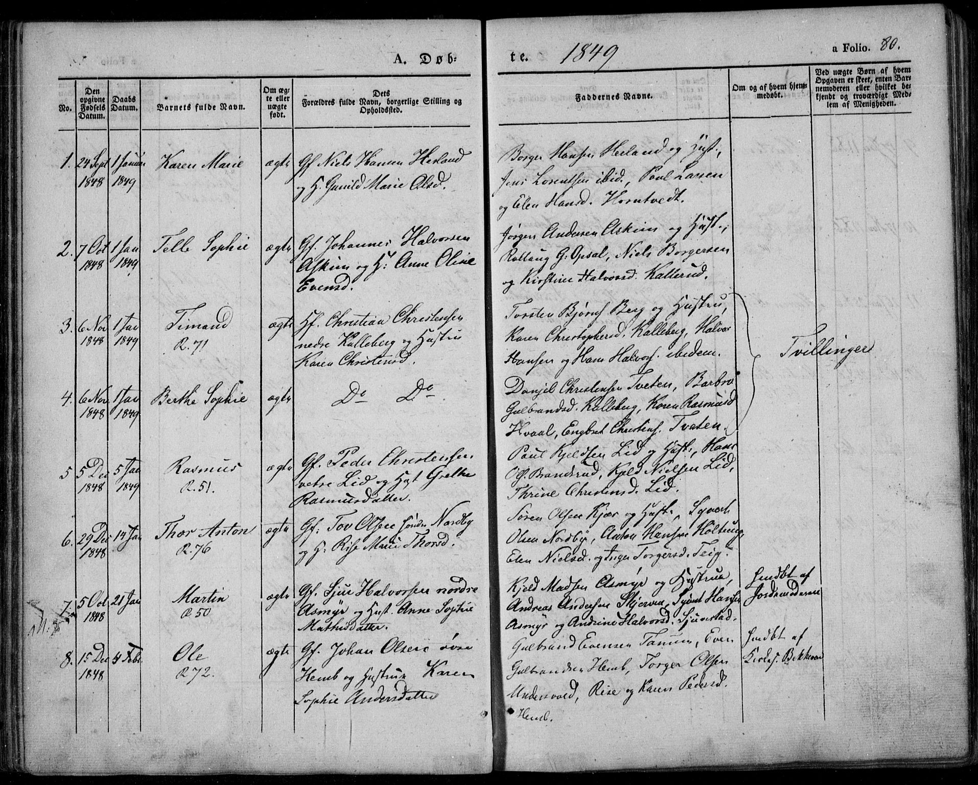 Lardal kirkebøker, AV/SAKO-A-350/F/Fa/L0006: Parish register (official) no. I 6, 1835-1860, p. 80