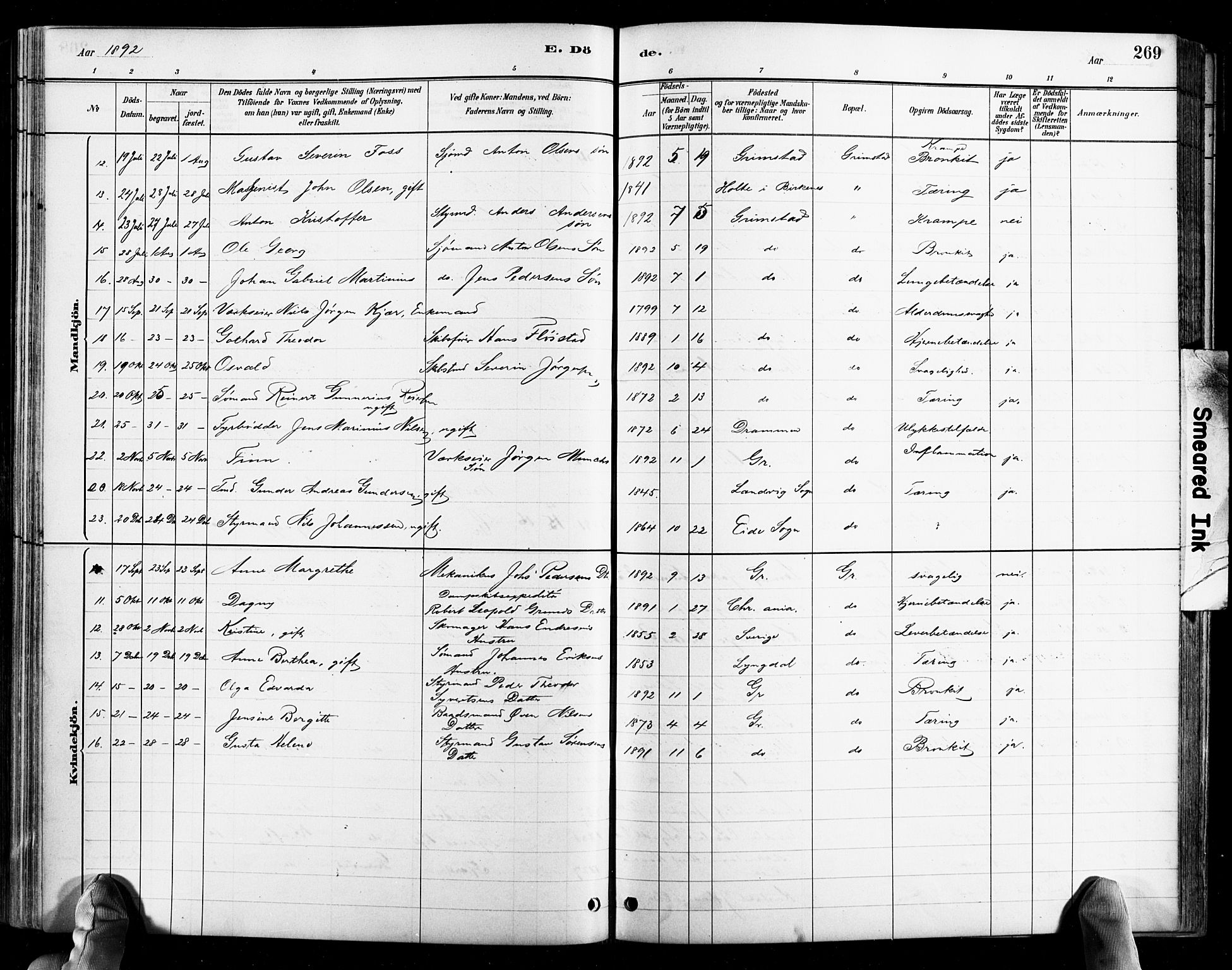 Grimstad sokneprestkontor, SAK/1111-0017/F/Fb/L0001: Parish register (copy) no. B 1, 1881-1922, p. 269