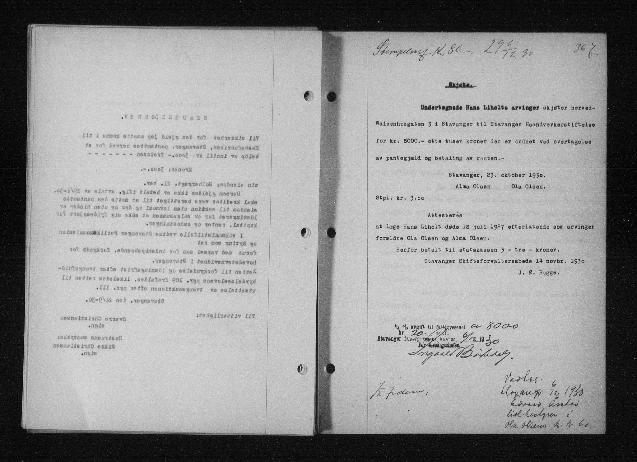 Stavanger byfogd, SAST/A-101408/001/4/41/410/410BB/L0058: Mortgage book no. 48, 1930-1931, Deed date: 06.12.1930