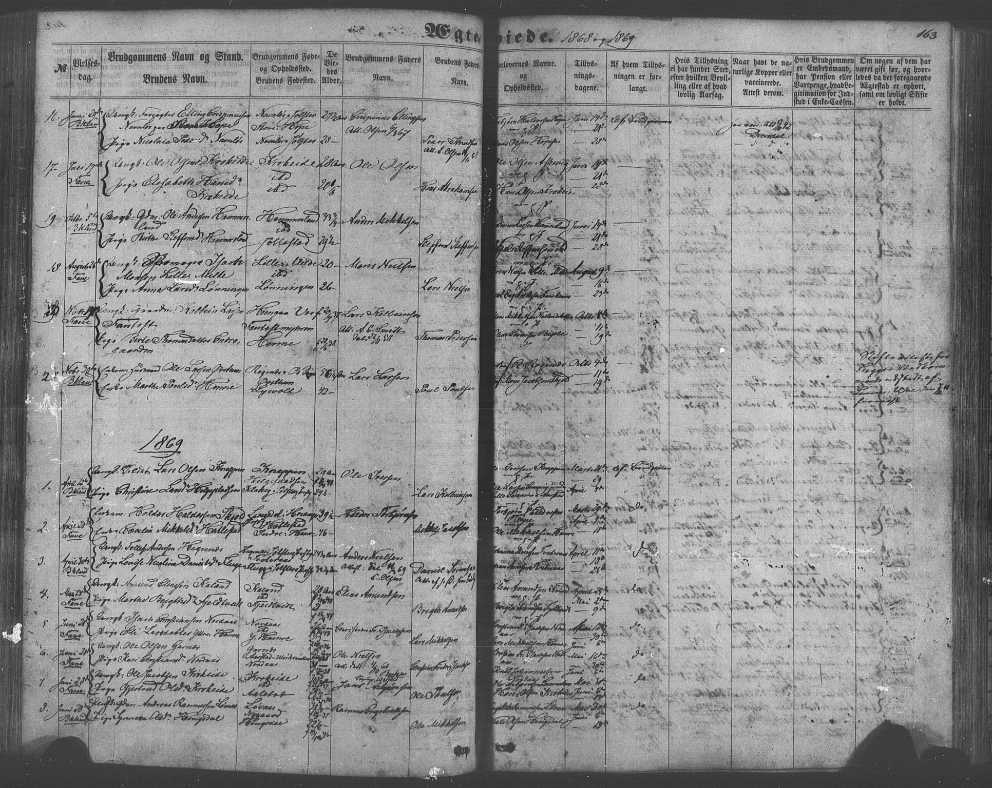 Fana Sokneprestembete, SAB/A-75101/H/Haa/Haaa/L0012: Parish register (official) no. A 12, 1862-1878, p. 163