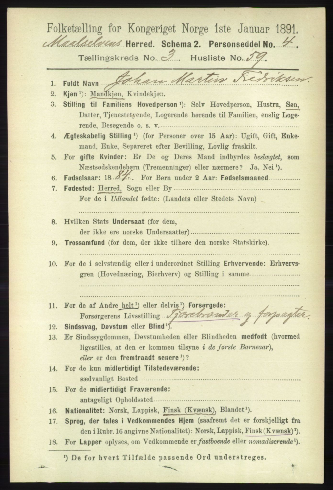 RA, 1891 census for 1924 Målselv, 1891, p. 1009