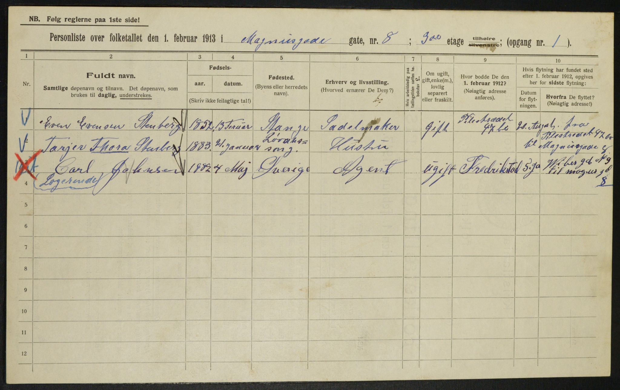 OBA, Municipal Census 1913 for Kristiania, 1913, p. 59398