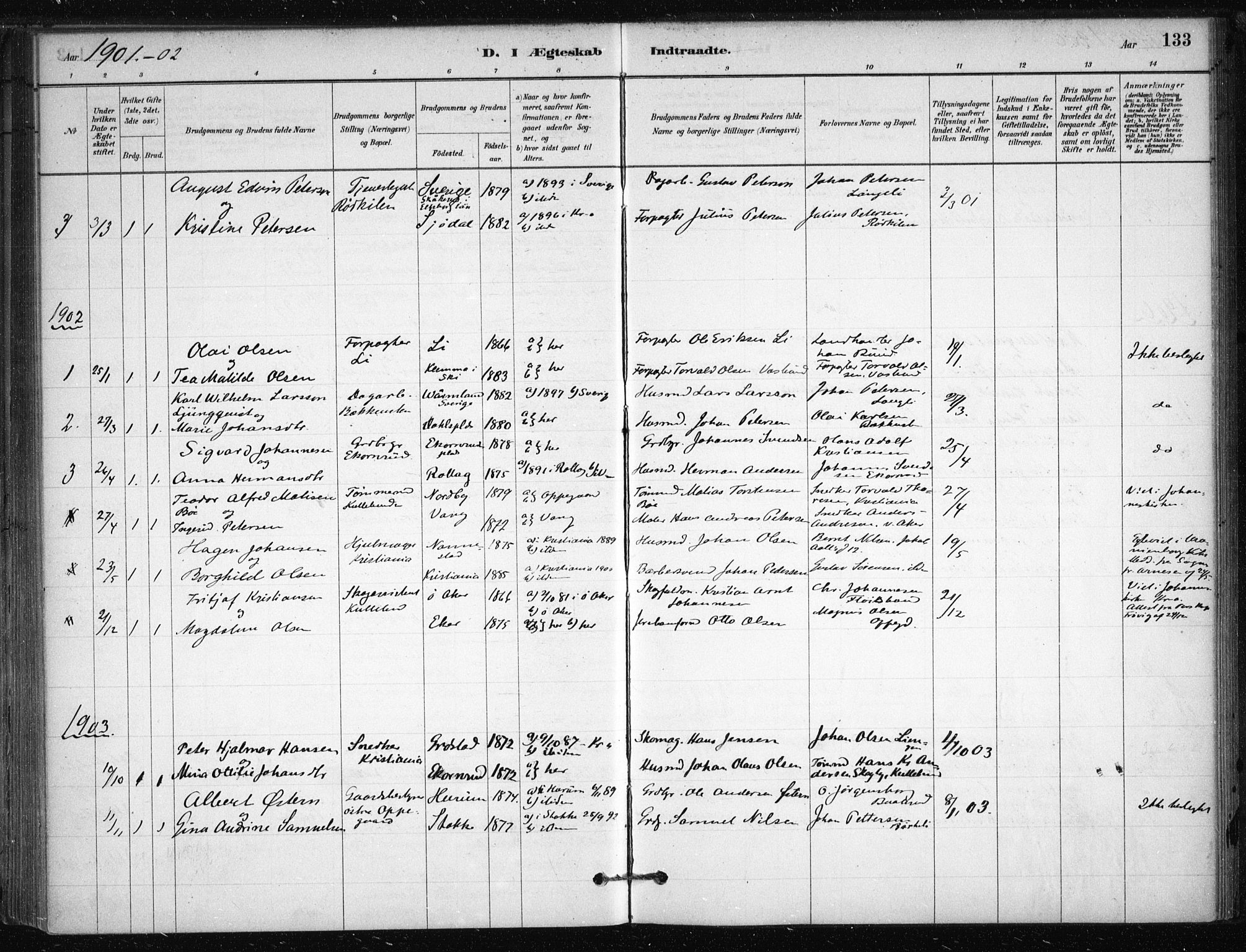 Nesodden prestekontor Kirkebøker, SAO/A-10013/F/Fb/L0001: Parish register (official) no. II 1, 1880-1915, p. 133