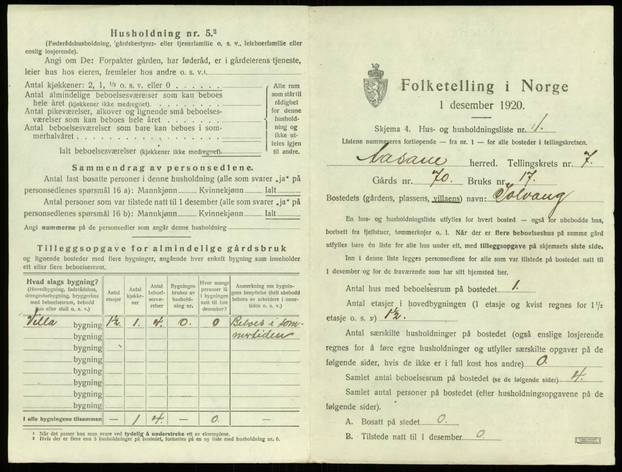 SAB, 1920 census for Åsane, 1920, p. 657