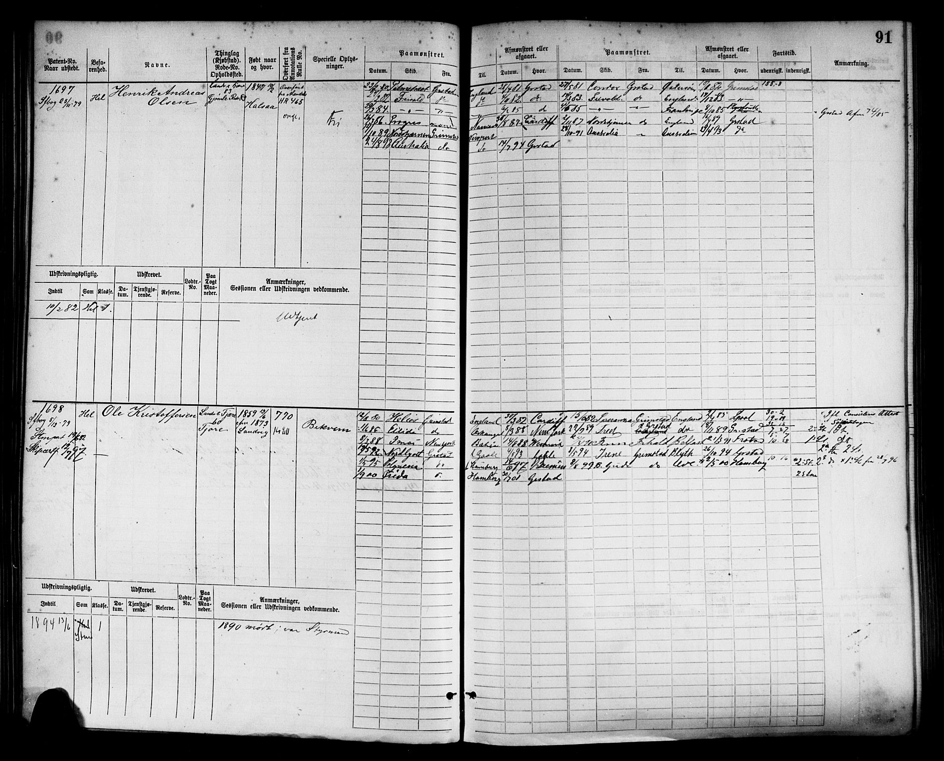 Grimstad mønstringskrets, AV/SAK-2031-0013/F/Fb/L0003: Hovedrulle nr 1517-2276, F-6, 1877-1888, p. 97