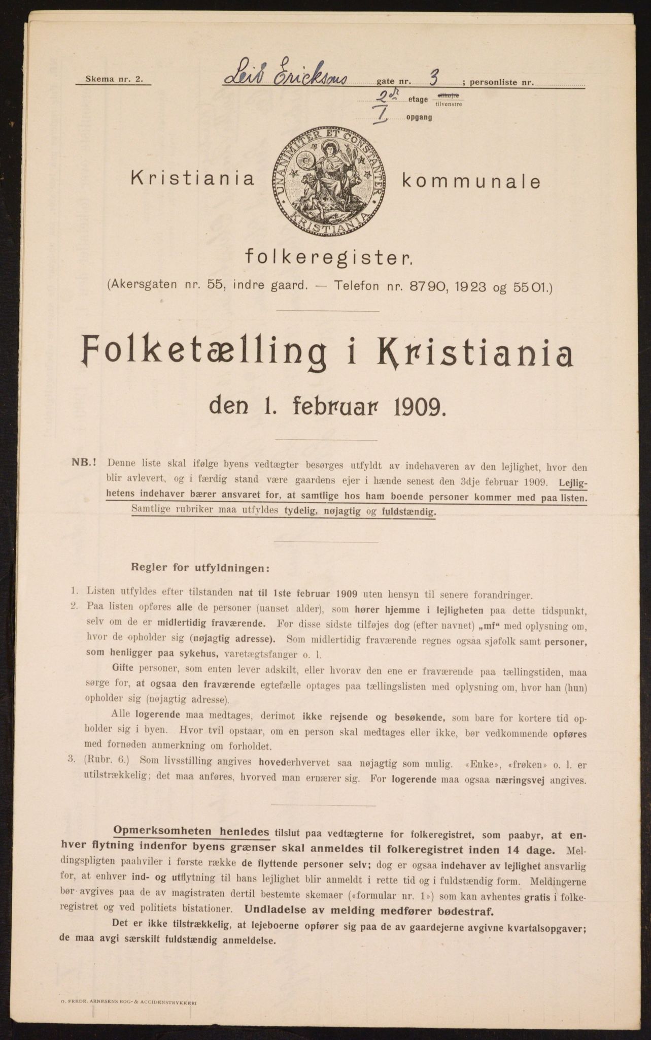OBA, Municipal Census 1909 for Kristiania, 1909, p. 52425