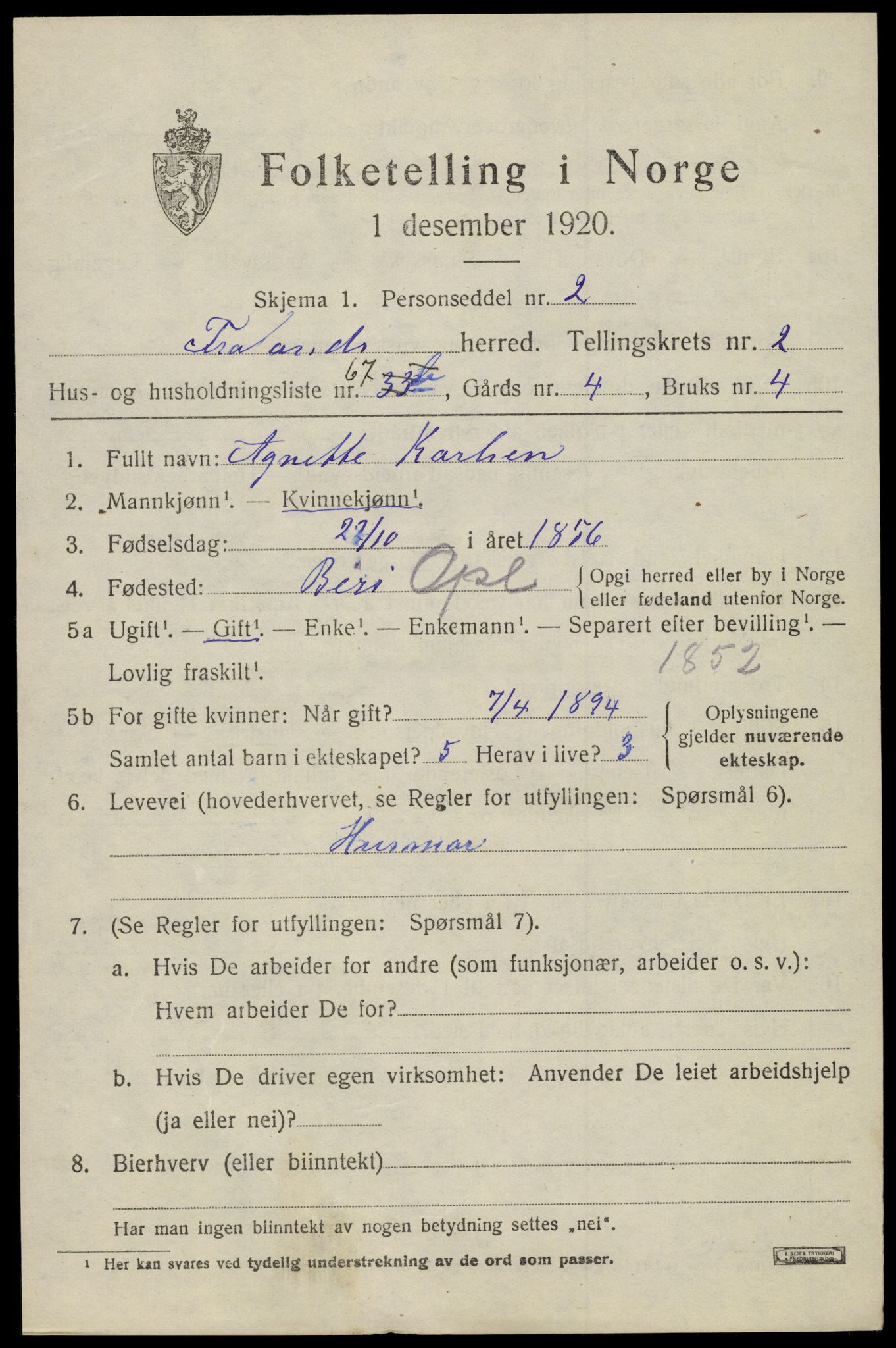 SAK, 1920 census for Froland, 1920, p. 2615