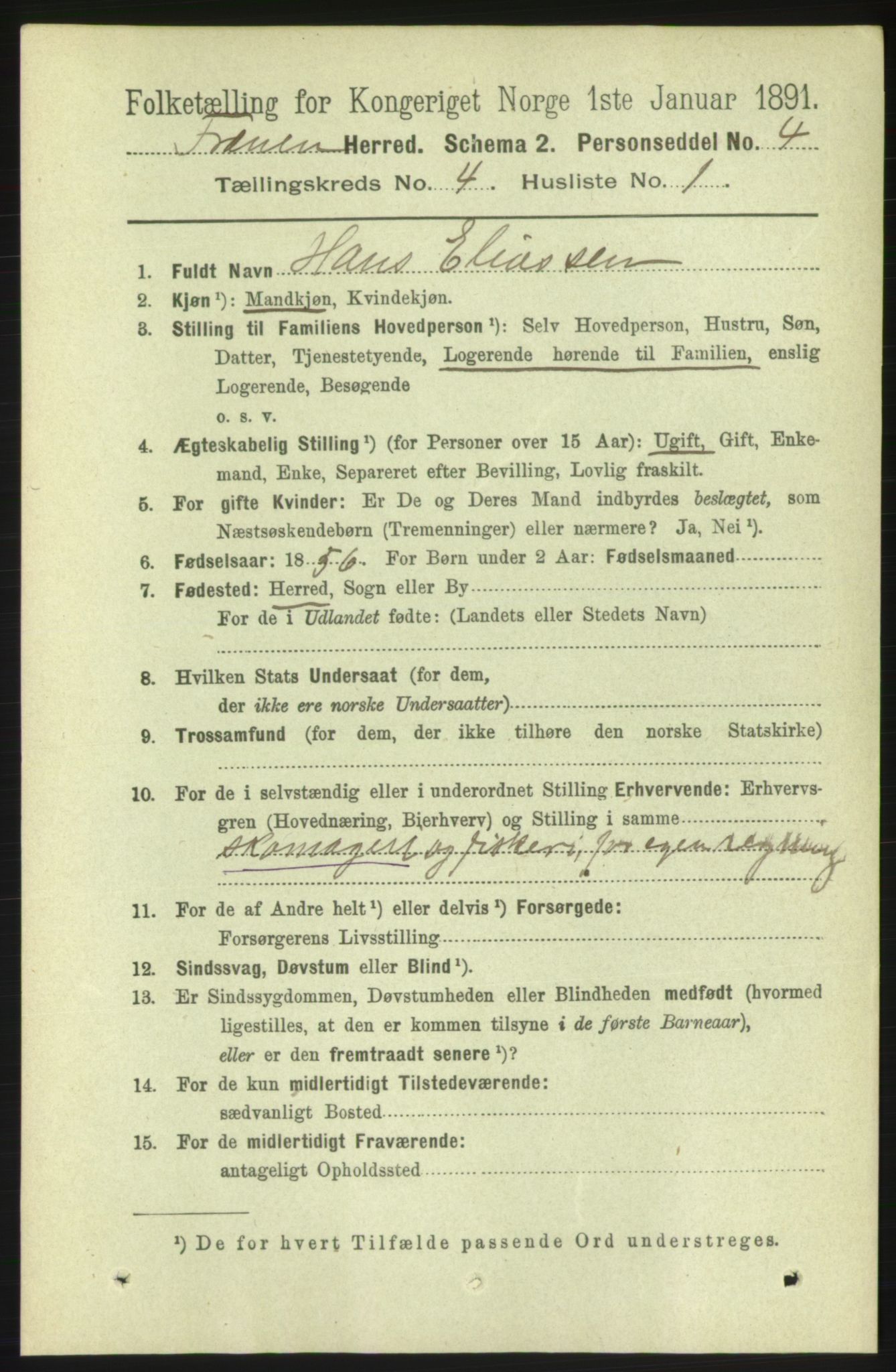 RA, 1891 census for 1548 Fræna, 1891, p. 1109