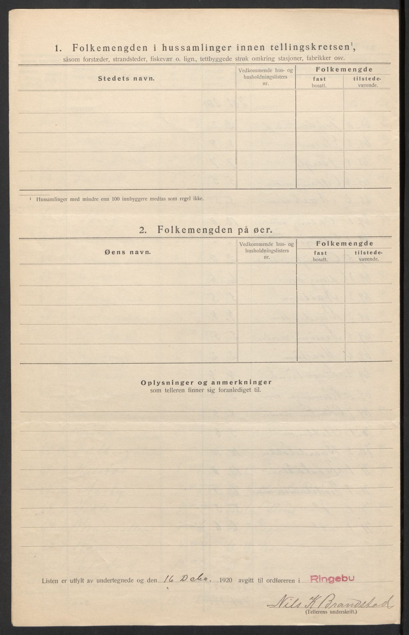 SAH, 1920 census for Ringebu, 1920, p. 22
