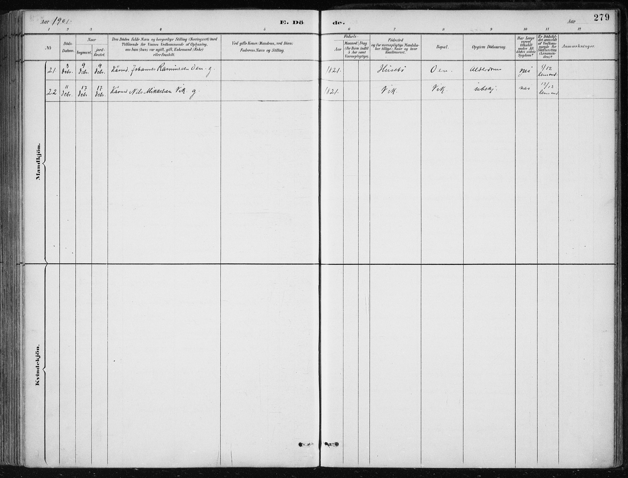 Herdla Sokneprestembete, AV/SAB-A-75701/H/Haa: Parish register (official) no. A 4, 1891-1905, p. 279