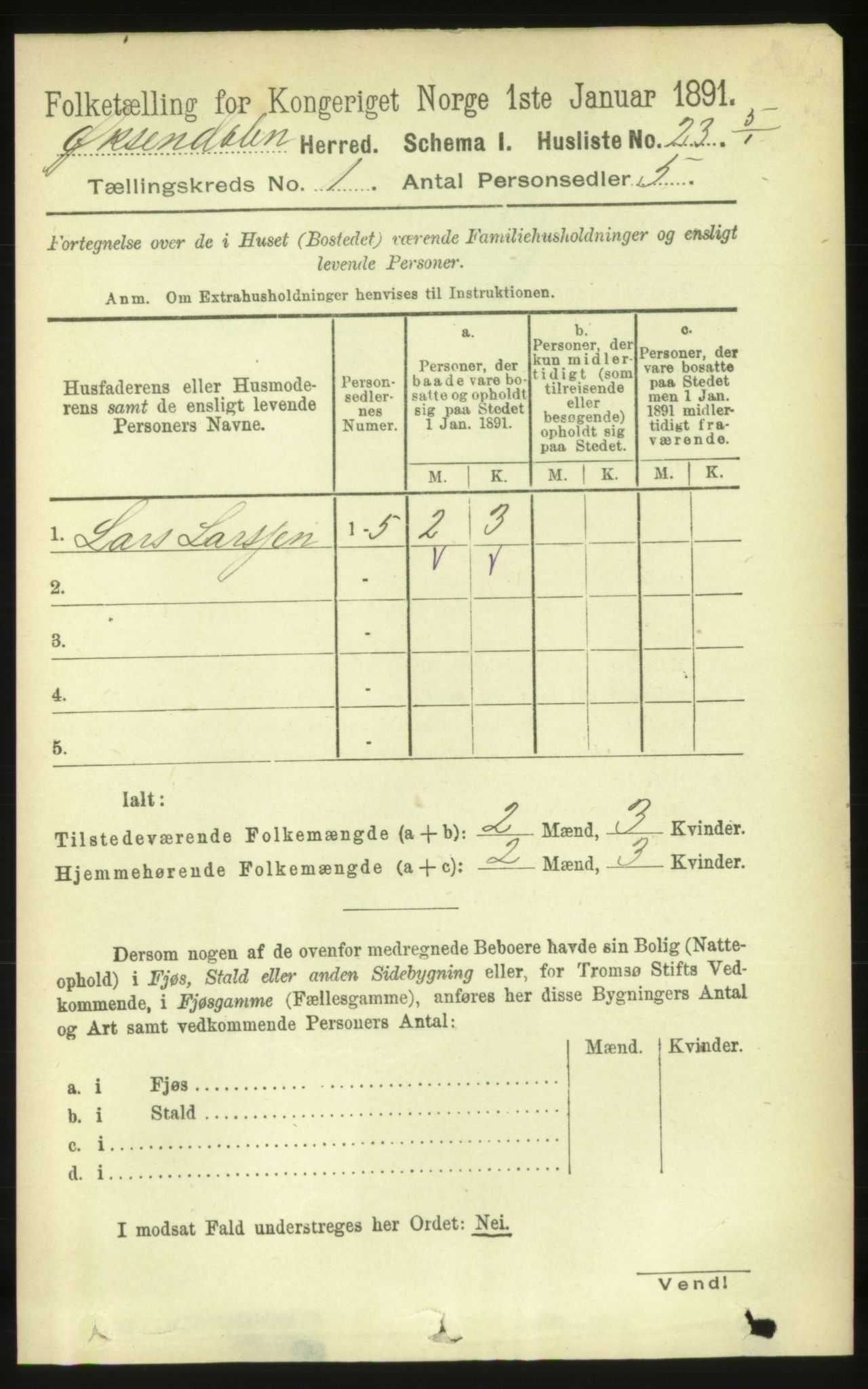 RA, 1891 census for 1561 Øksendal, 1891, p. 40