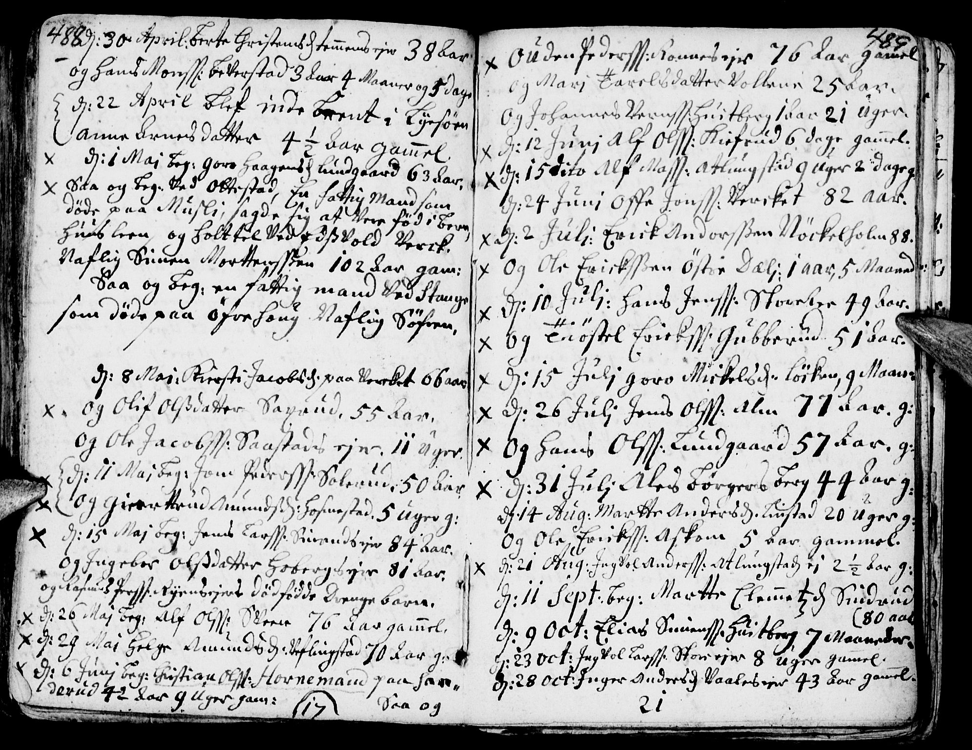 Stange prestekontor, AV/SAH-PREST-002/K/L0002: Parish register (official) no. 2, 1724-1740, p. 488-489