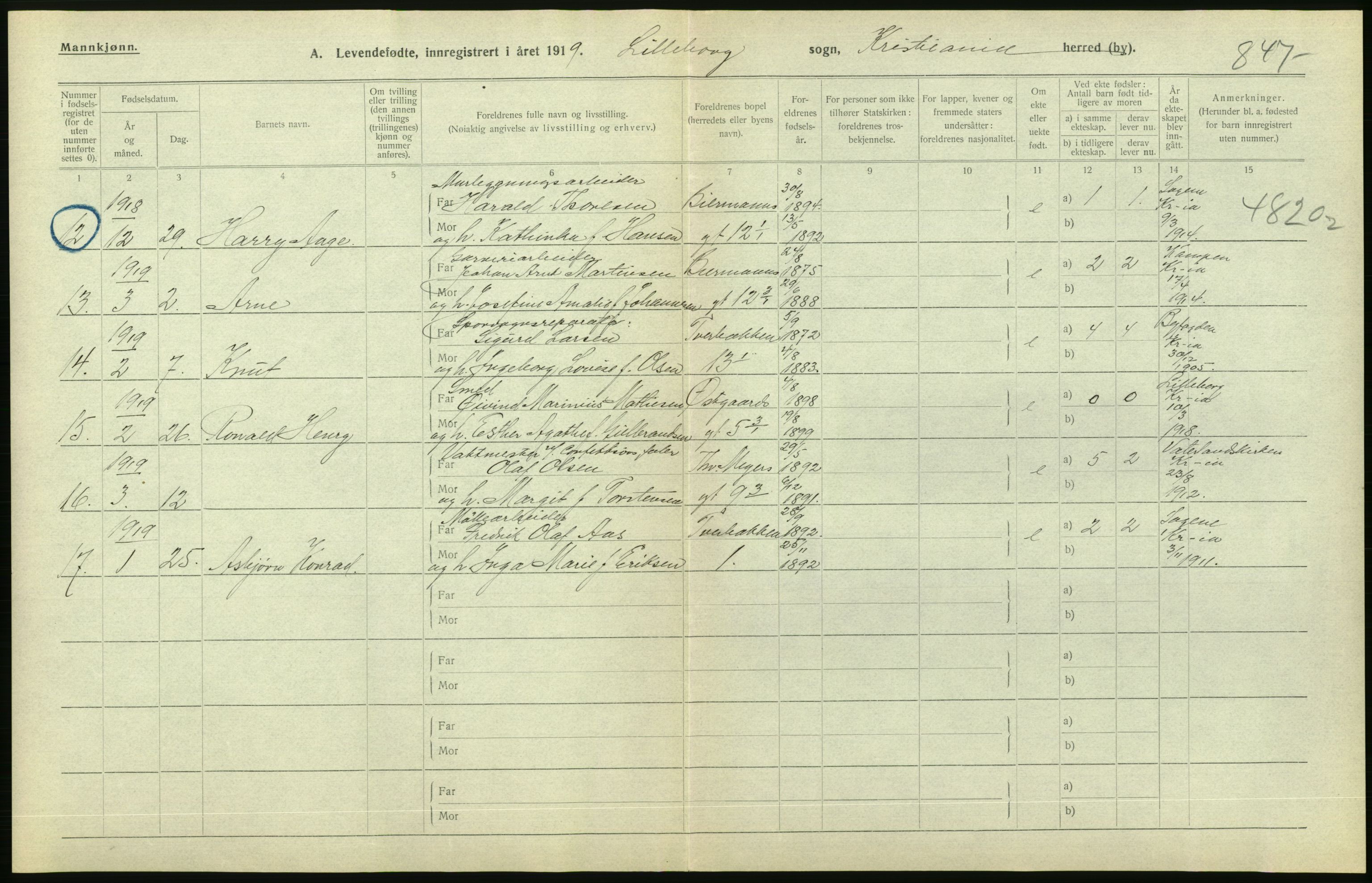 Statistisk sentralbyrå, Sosiodemografiske emner, Befolkning, AV/RA-S-2228/D/Df/Dfb/Dfbi/L0008: Kristiania: Levendefødte menn og kvinner., 1919