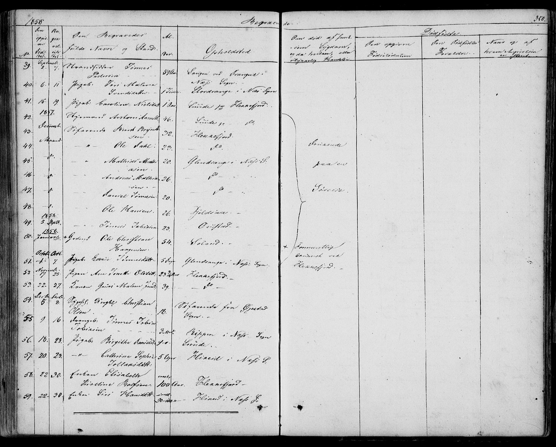 Flekkefjord sokneprestkontor, SAK/1111-0012/F/Fb/Fbc/L0005: Parish register (copy) no. B 5, 1846-1866, p. 350