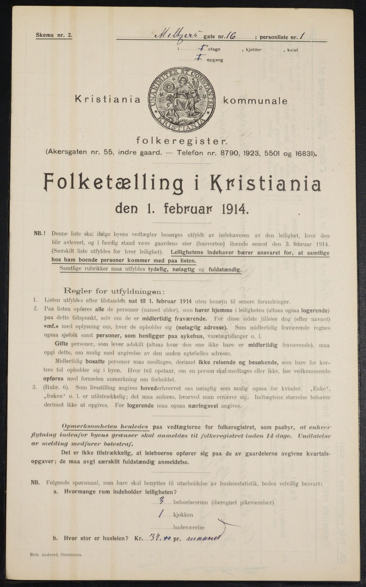 OBA, Municipal Census 1914 for Kristiania, 1914, p. 65253