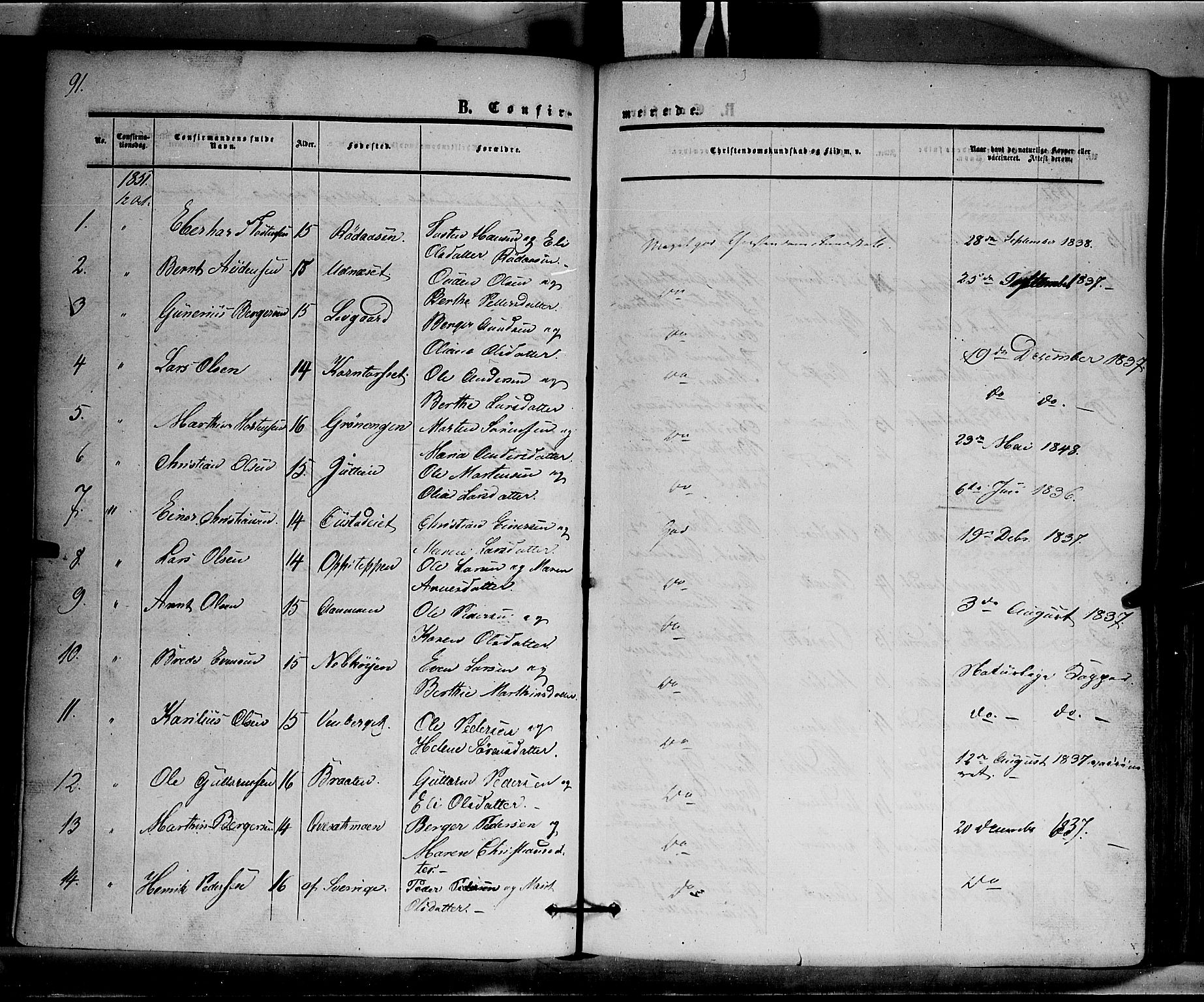Hof prestekontor, SAH/PREST-038/H/Ha/Haa/L0008: Parish register (official) no. 8, 1849-1861, p. 91