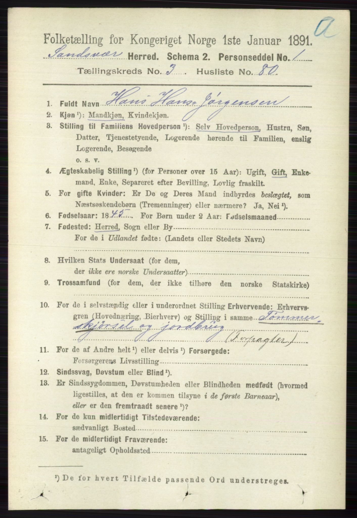 RA, 1891 census for 0629 Sandsvær, 1891, p. 1719
