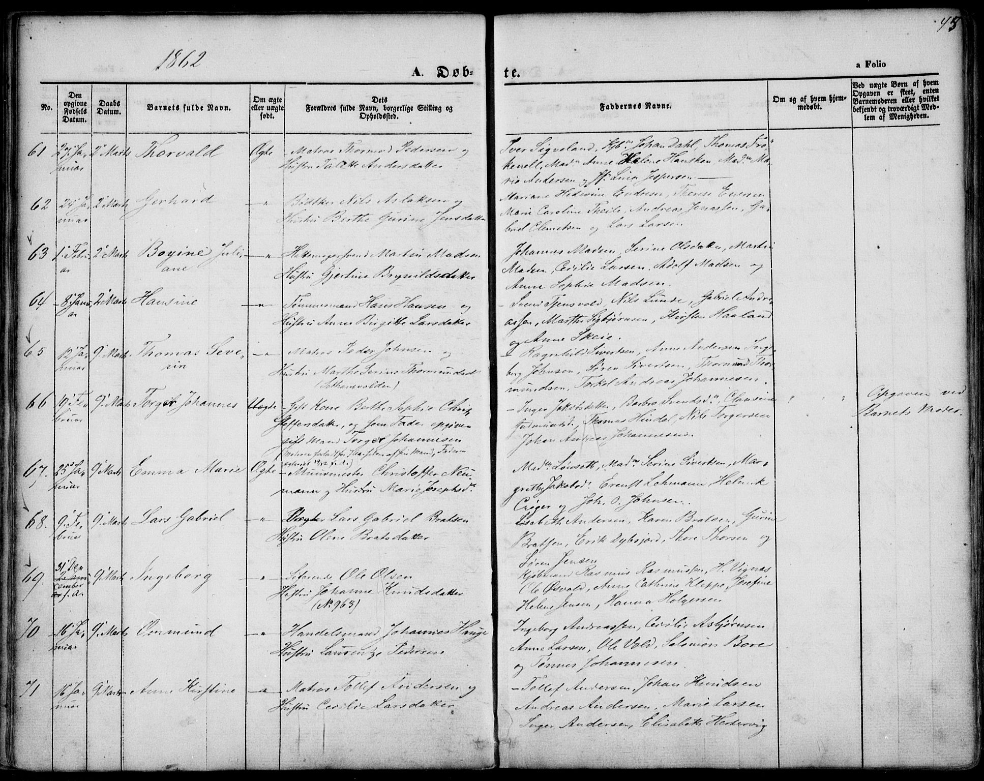 St. Petri sokneprestkontor, SAST/A-101813/001/30/30BA/L0001: Parish register (official) no. A 1, 1861-1868, p. 45