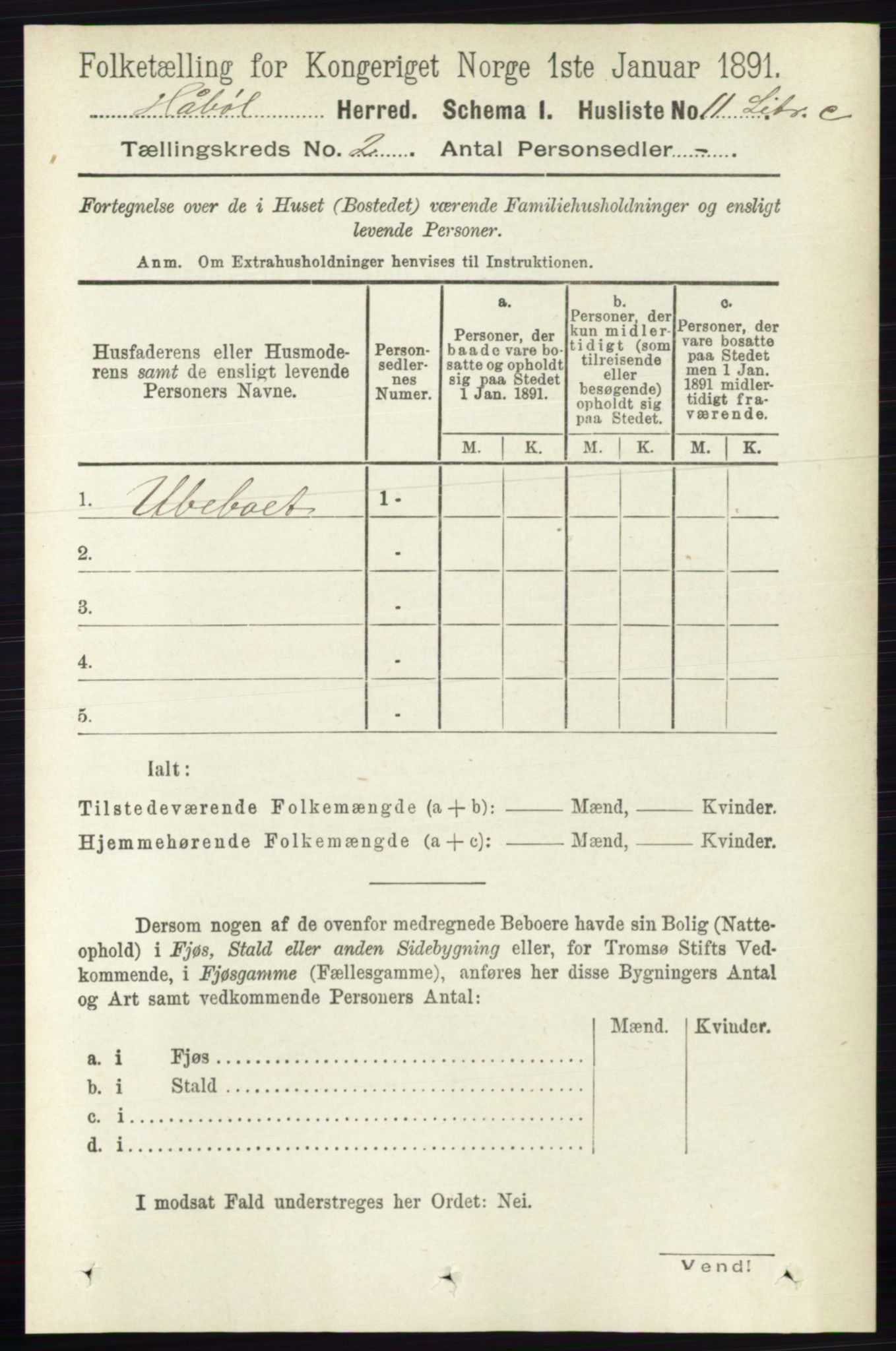 RA, 1891 census for 0138 Hobøl, 1891, p. 939